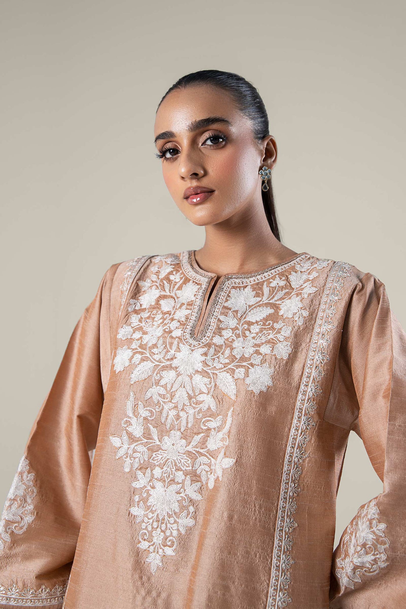 2 Pc Embroidered Tonal Raw Silk Suit | MB-WF24-37