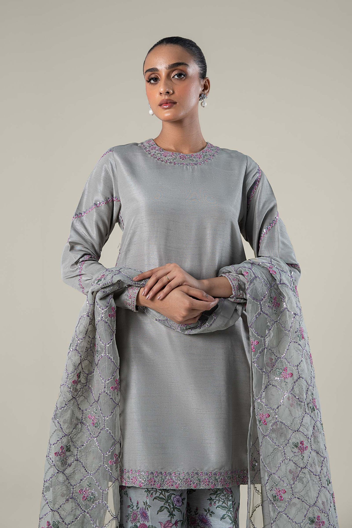 3 Pc Embroidered Raw Silk Suit | MB-WF24-40