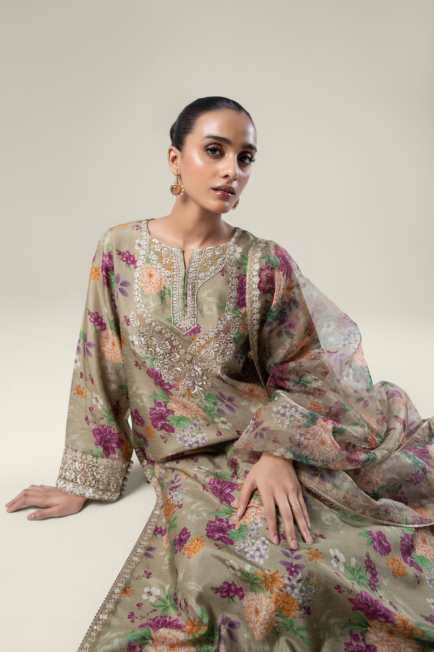 2 Pc Pinted Raw Silk Suit | MB-WF24-33