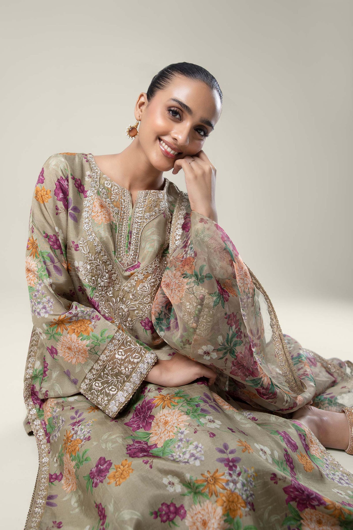 2 Pc Pinted Raw Silk Suit | MB-WF24-33