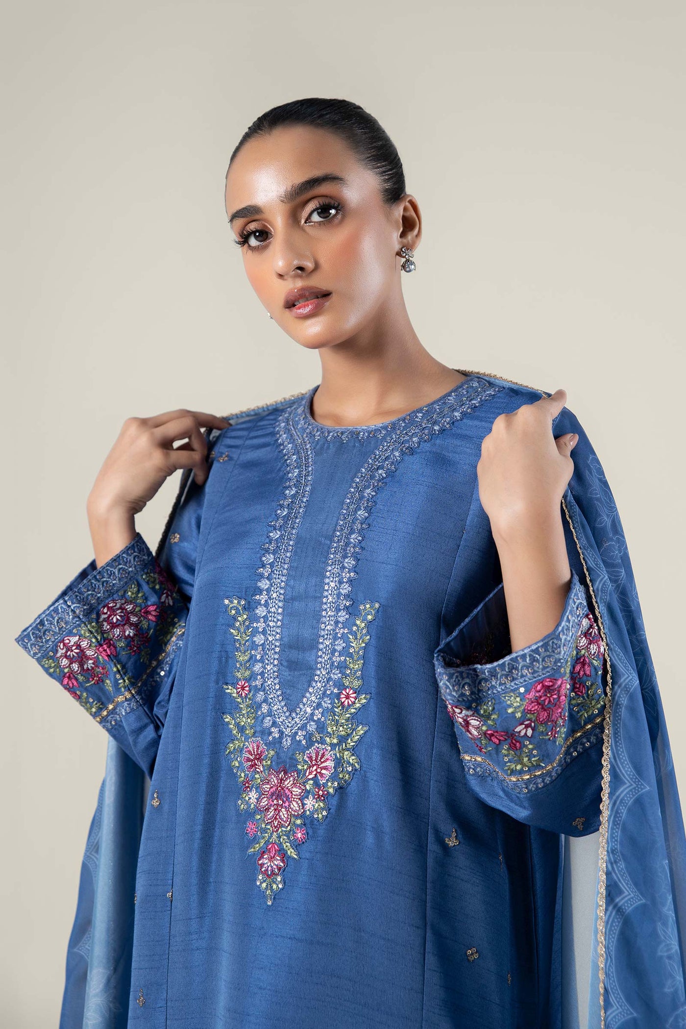 2 Pc Embroidered Raw Silk Suit | MB-WF24-36