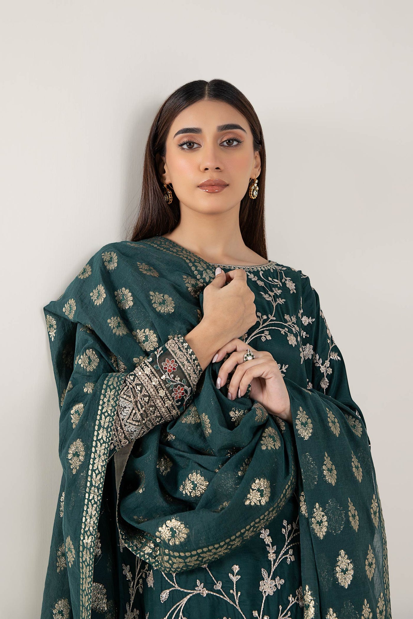 3 Pc Embroidered Raw Silk Suit | MB-WF24-45