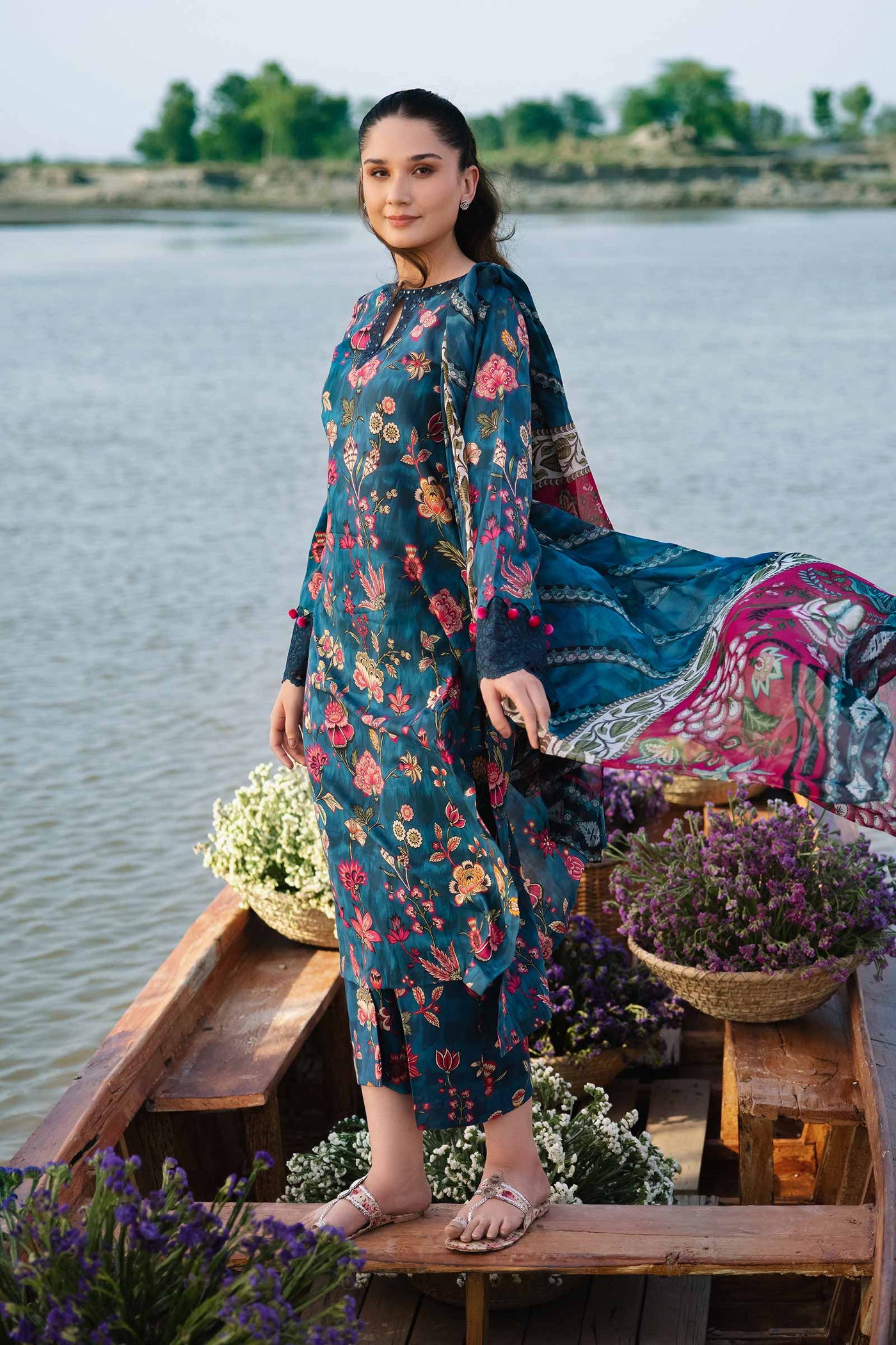 3 Piece Unstitched Embroidered Suit | 402-A