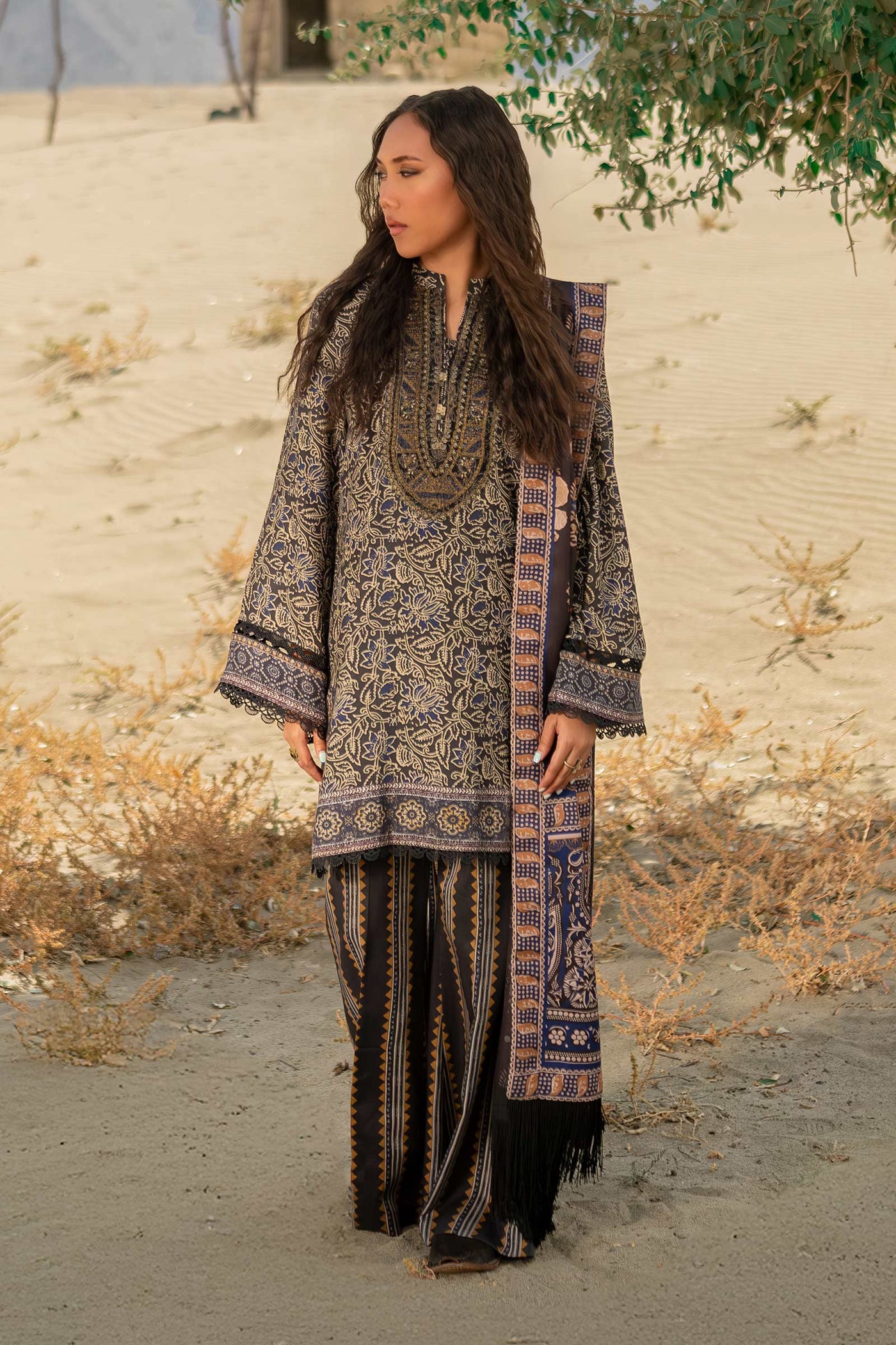 3 Pc Unstitched Printed Marina Twill Suit | 511-A