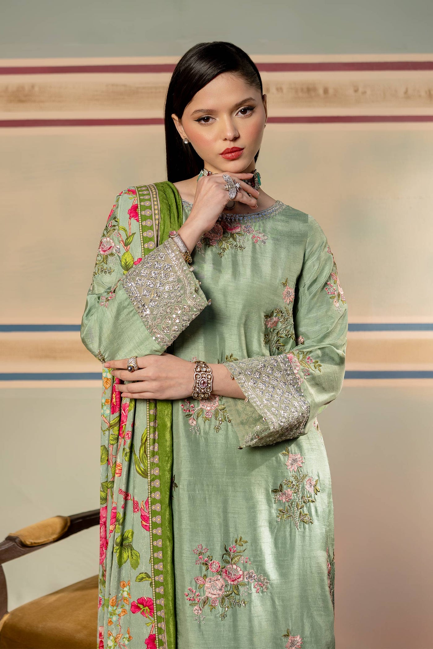 3 Pc Unstitched Dyed  Raw Silk Suit | MB-USW24-603