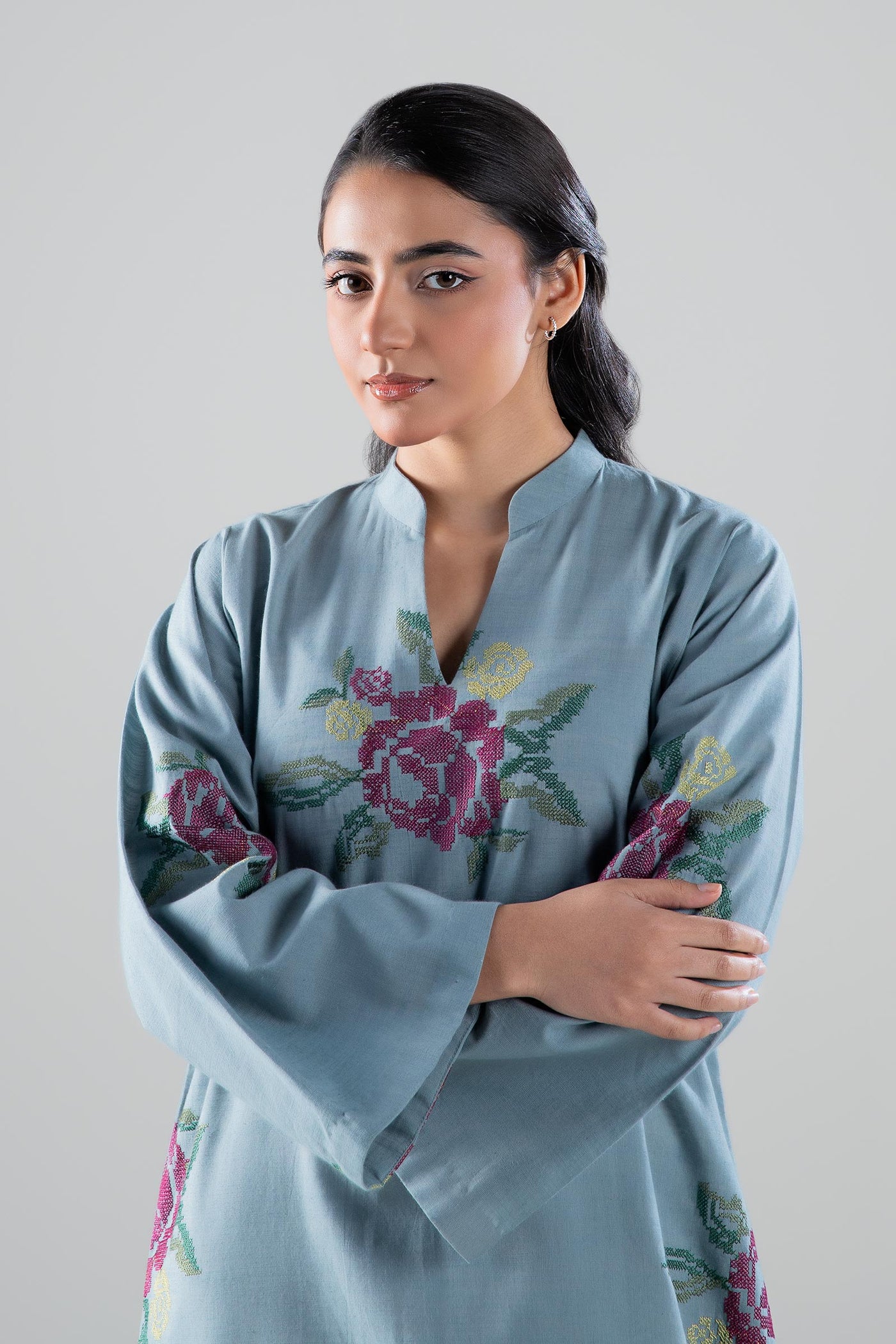 Embroidered Textured Shirt | MB-WS24-29