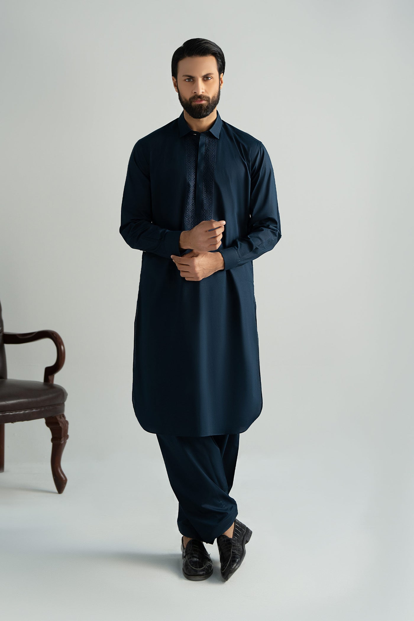 2 Piece Embroidered Cotton Suit | MBMS-2P25-02