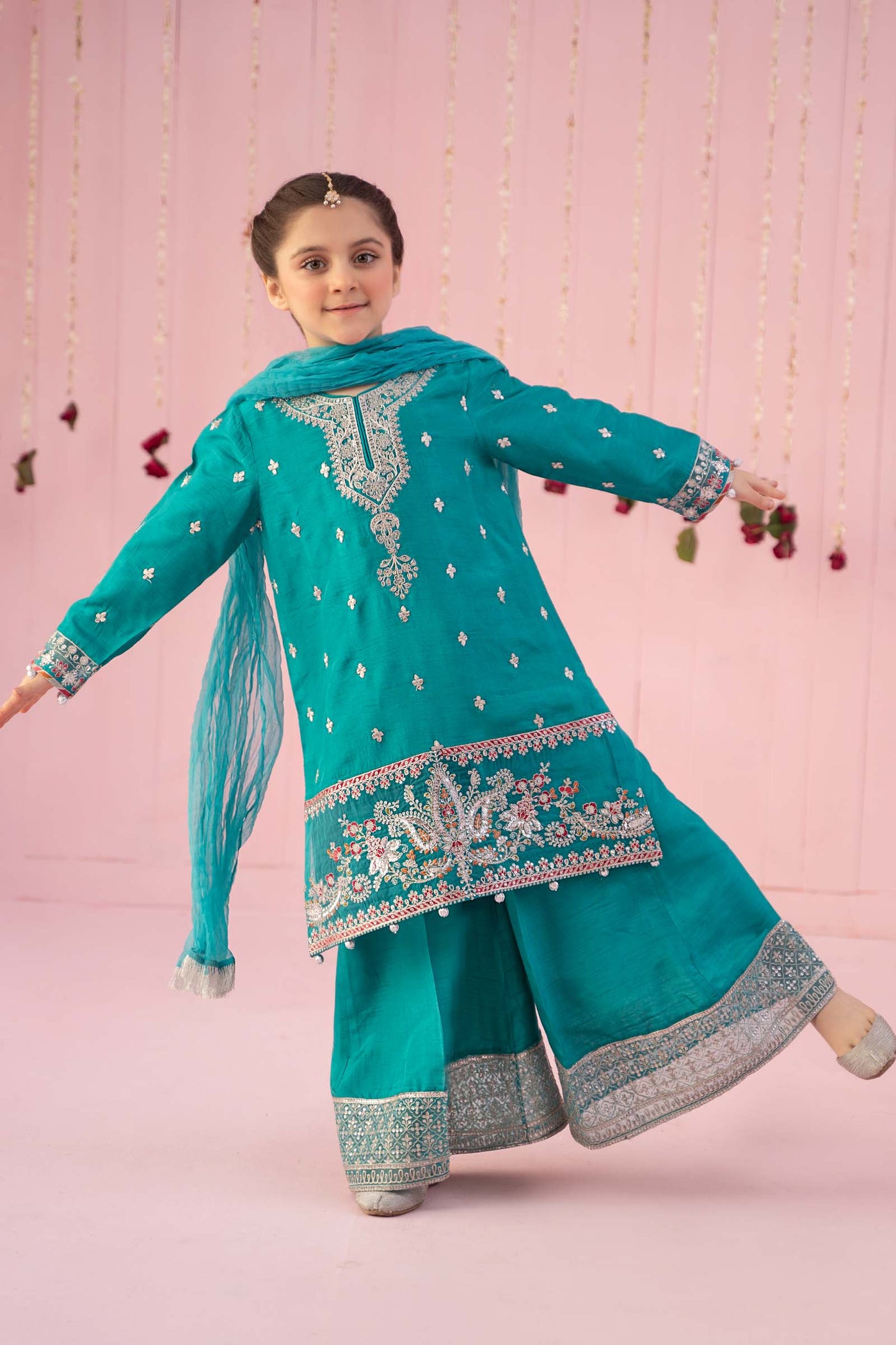 3 Piece Embroidered Raw Silk Suit | MKS-EF24-09