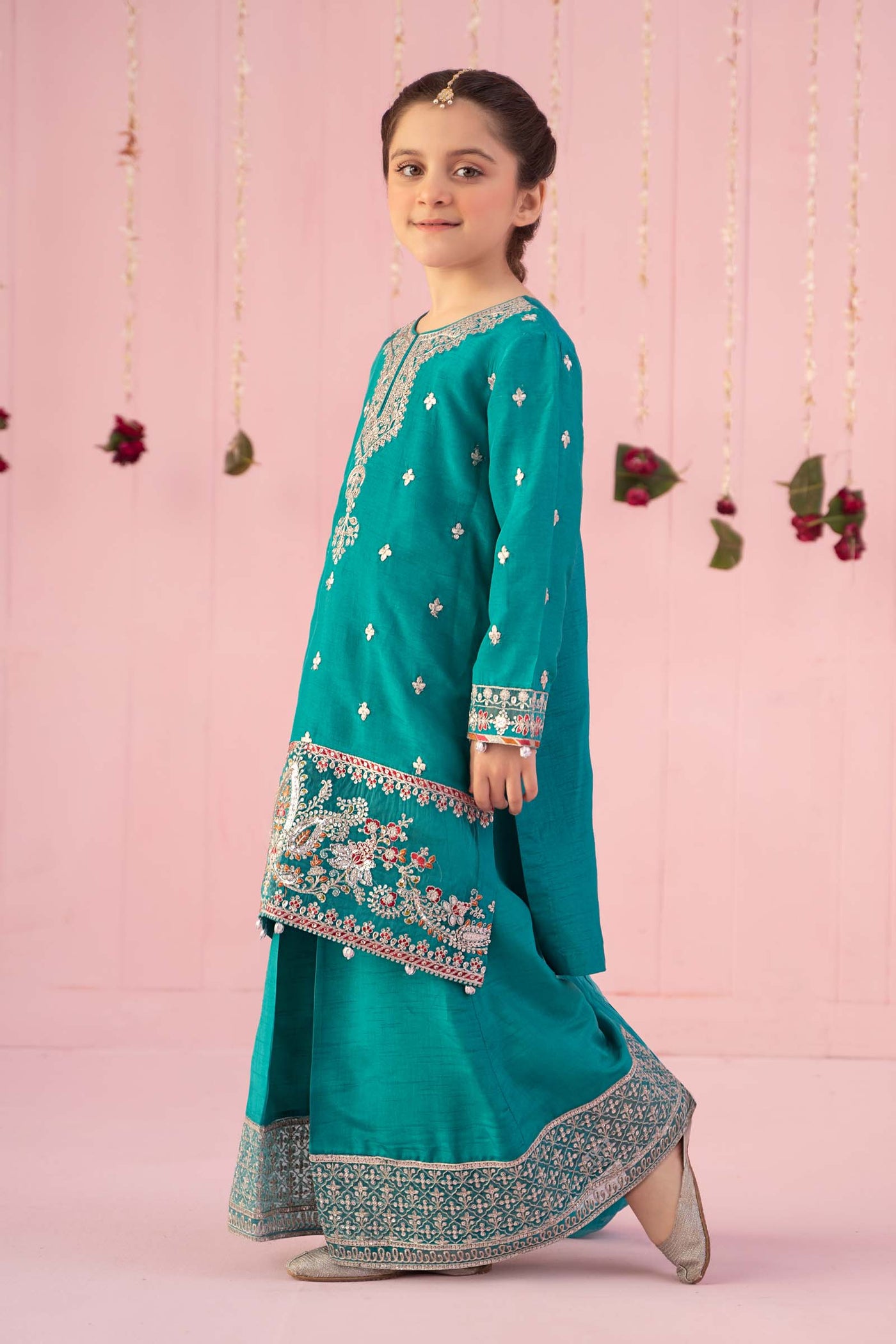 3 Piece Embroidered Raw Silk Suit | MKS-EF24-09