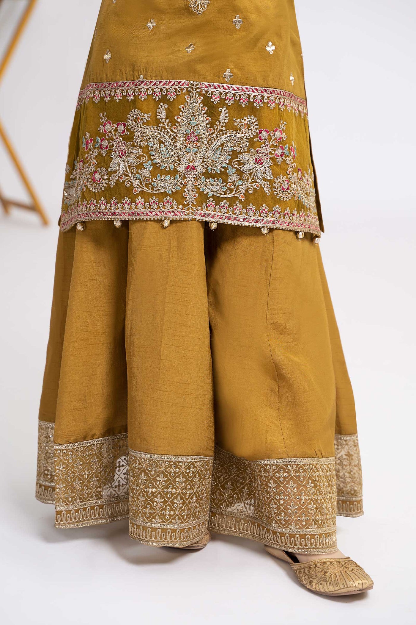 3 Piece Embroidered Raw Silk Suit | MKS-EF24-09