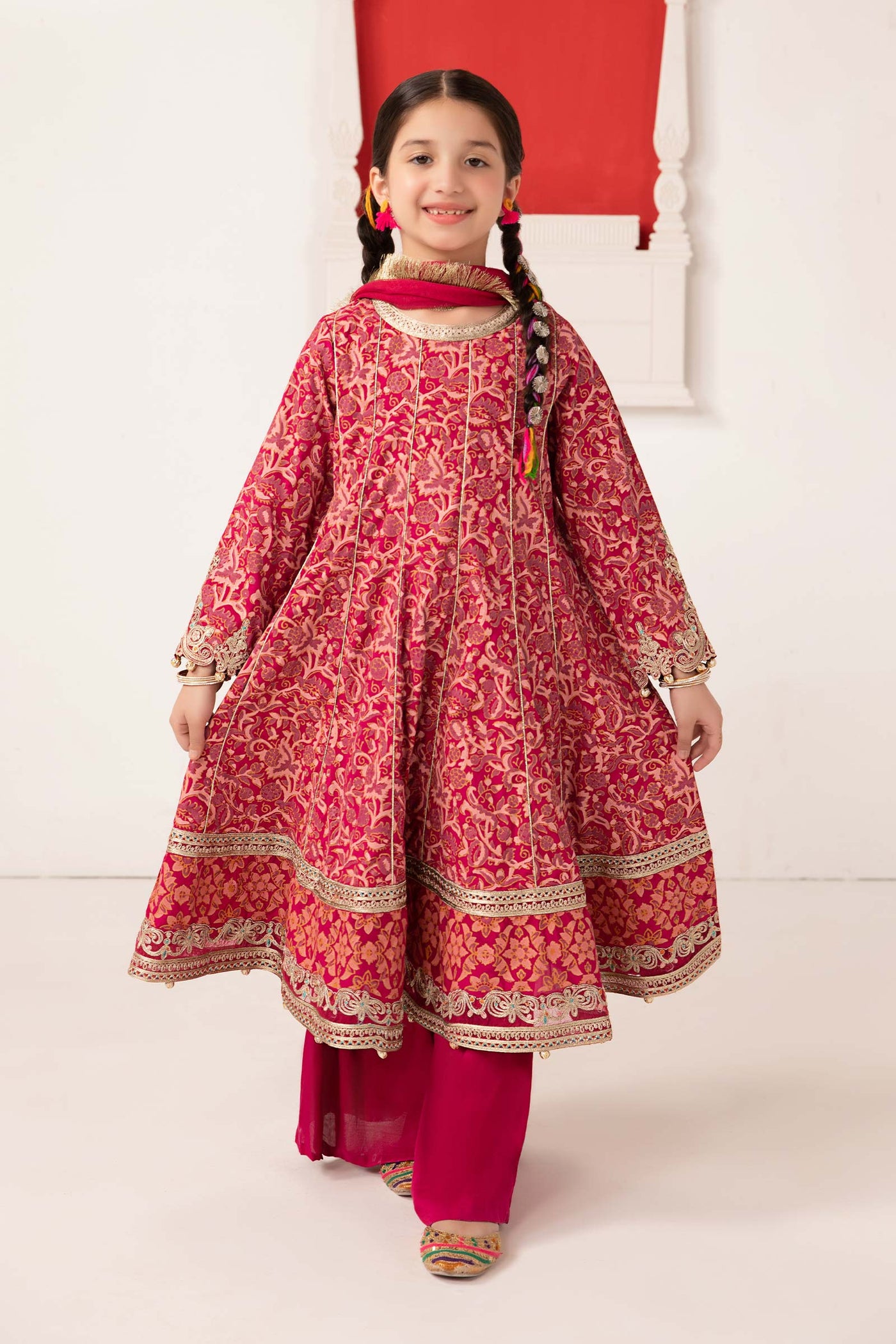 3 Piece Printed Raw Silk Suit | MKS-EA24-05