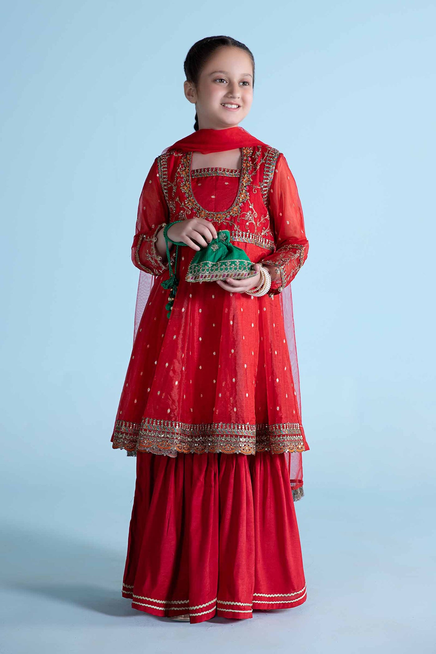 3 Piece Embroidered Lurex Organza Suit | MKS-EA24-14