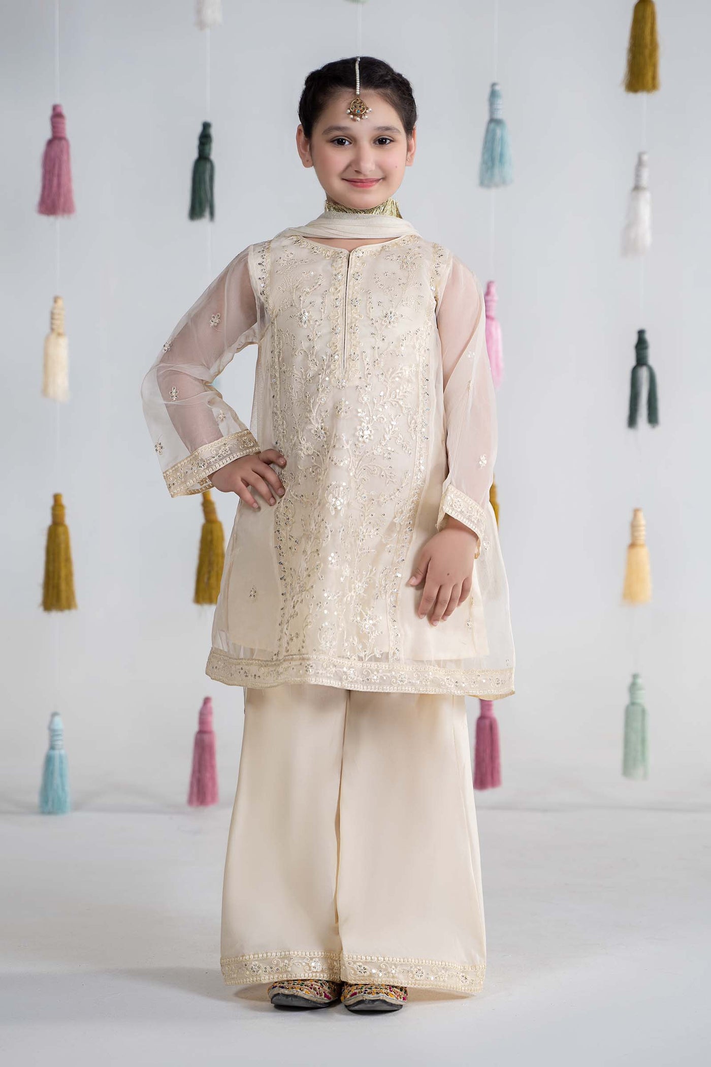 3 PIECE EMBROIDERED ORGANZA SUIT | MKS-EA24-25