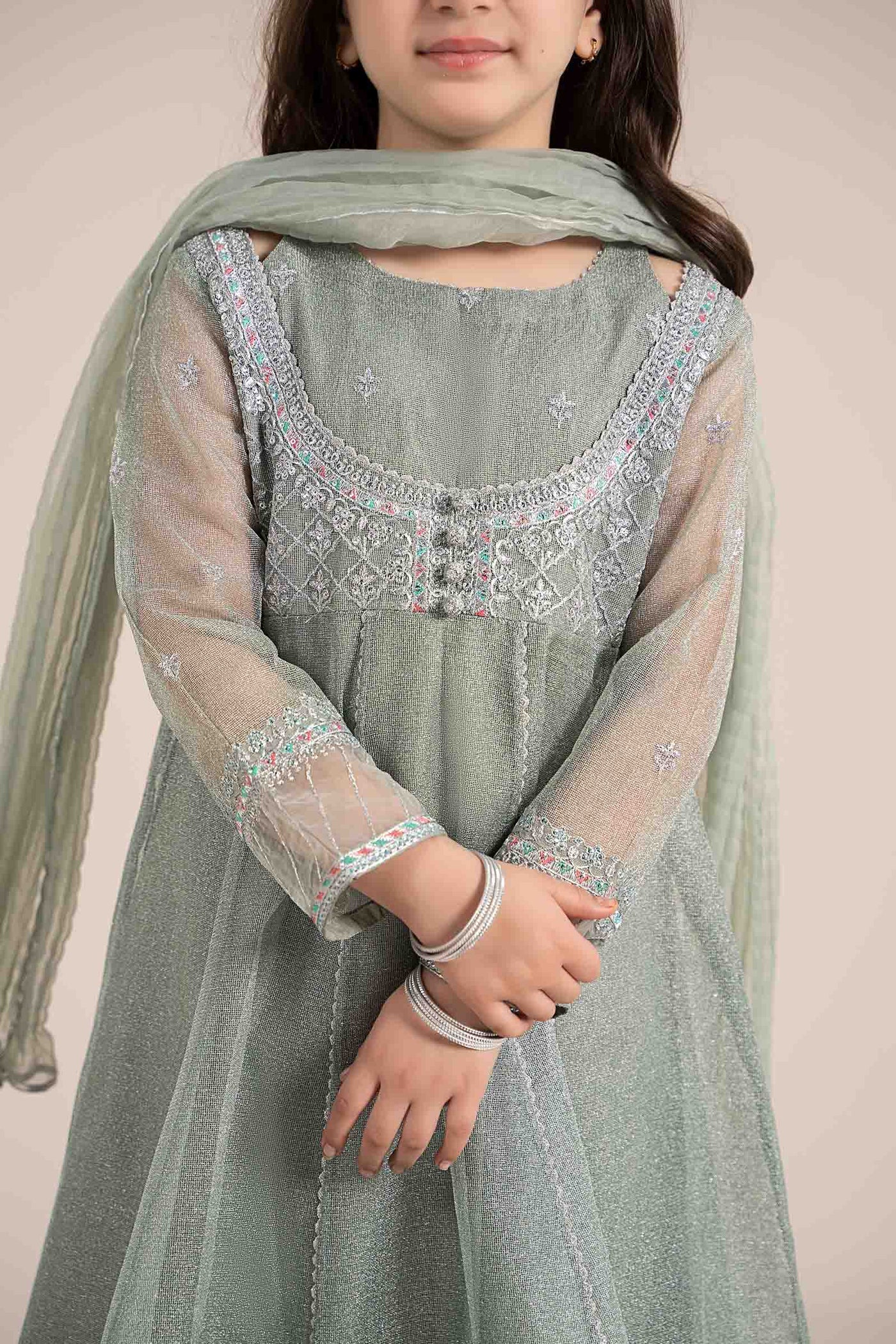 3 Piece Embroidered Zari Net Suit | MKS-EF25-01