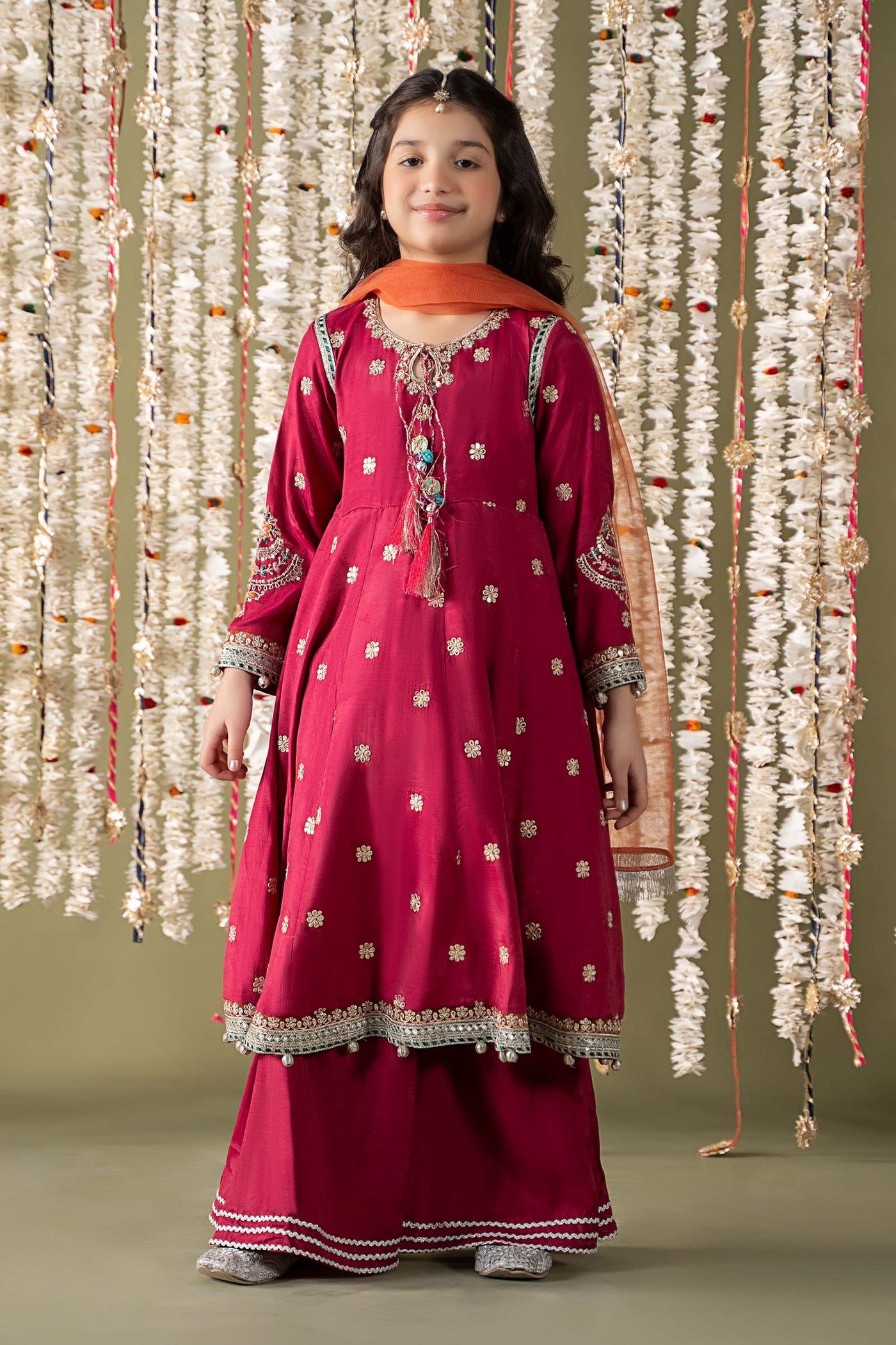 3 Piece Embroidered Raw Silk Suit | MKS-EF25-07