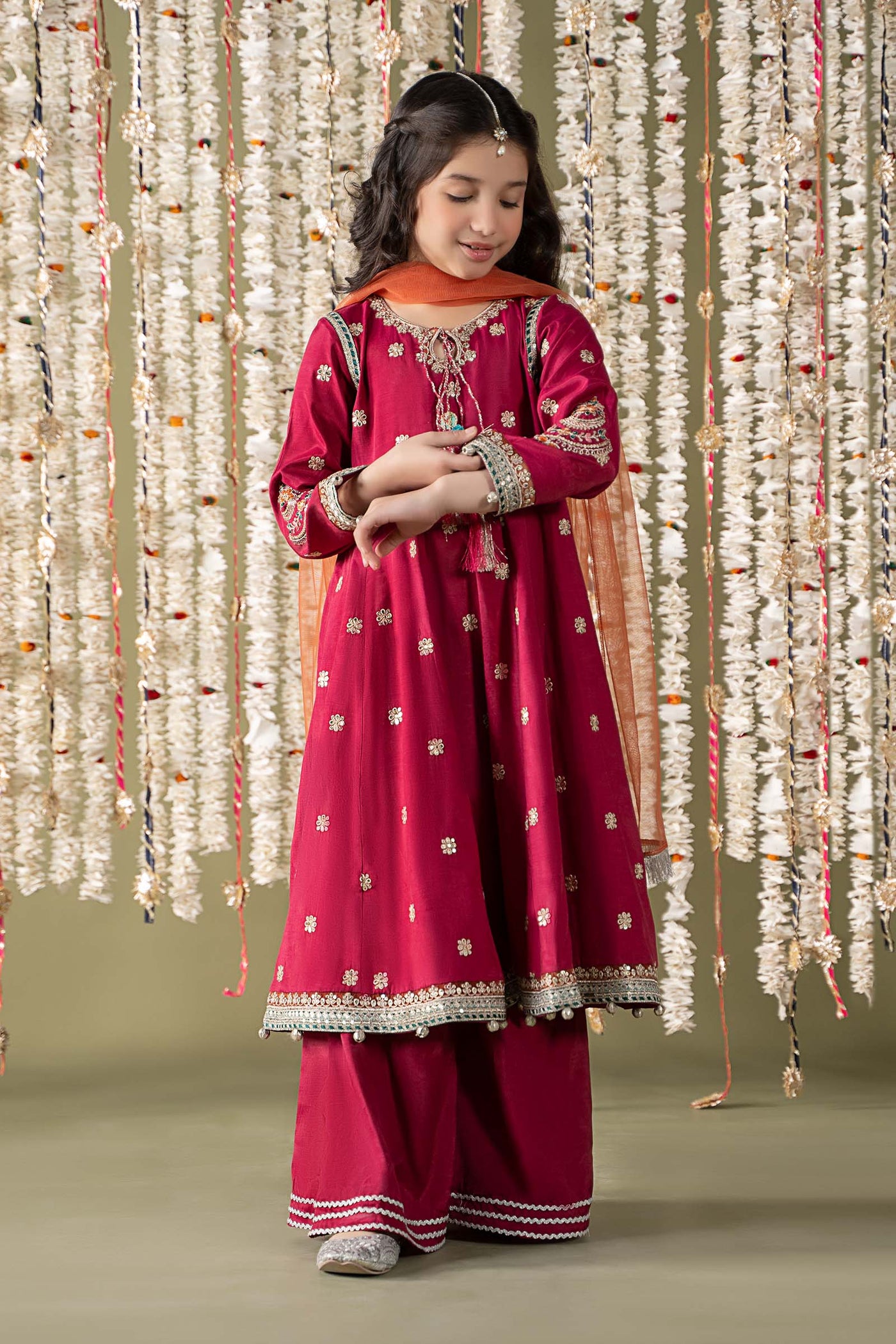 3 Piece Embroidered Raw Silk Suit | MKS-EF25-07