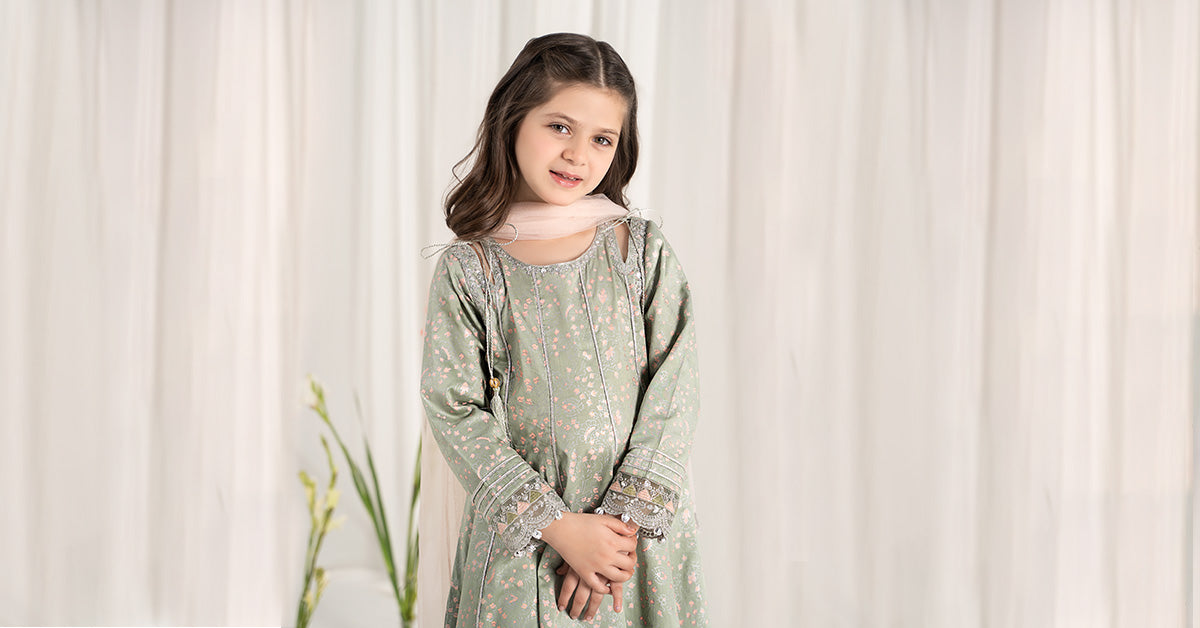 3 Piece Embroidered Cotton Satin Suit | MKS-EF25-08