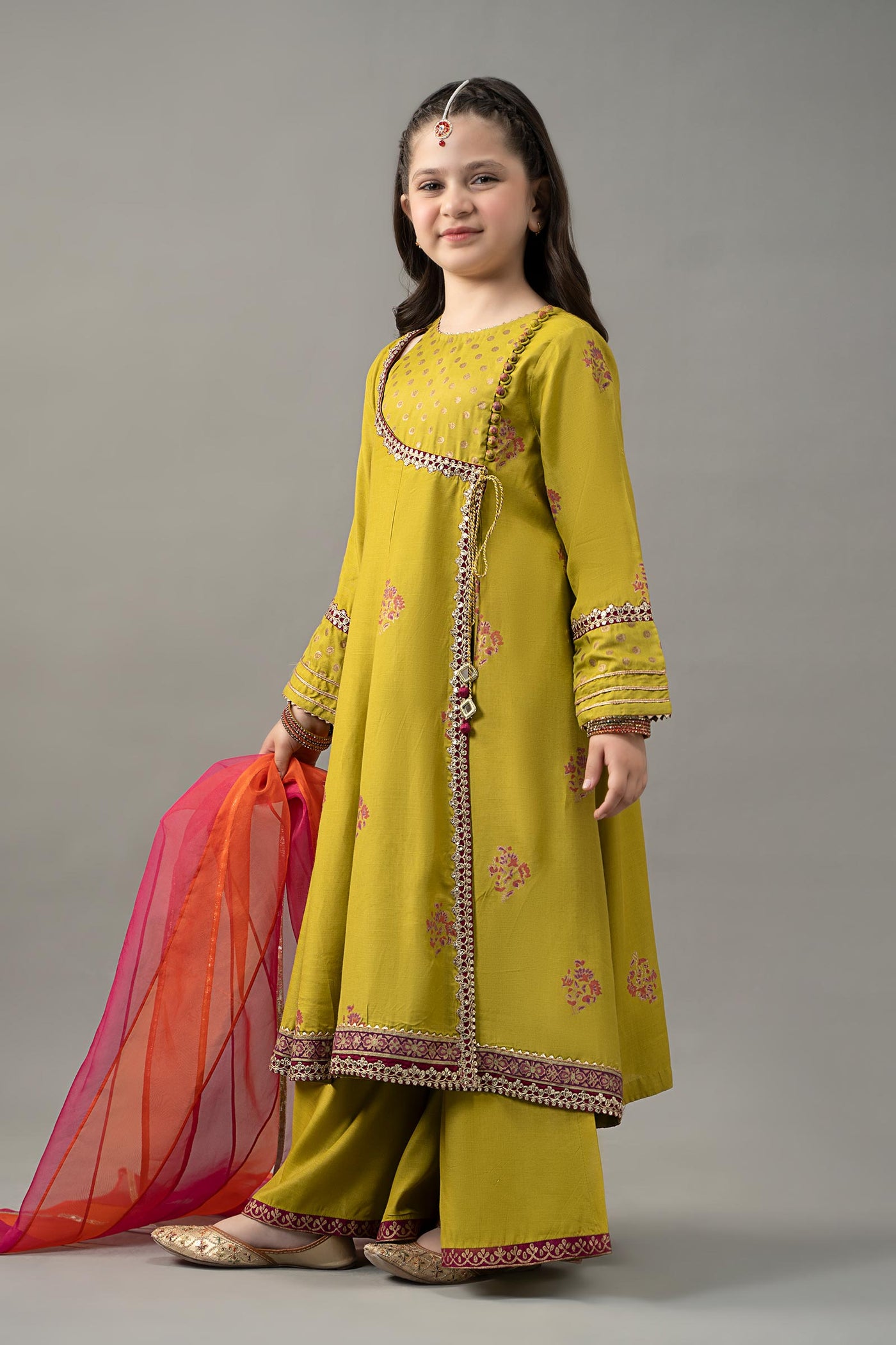 3 Piece Embroidered Raw Silk Suit | MKS-EF25-13