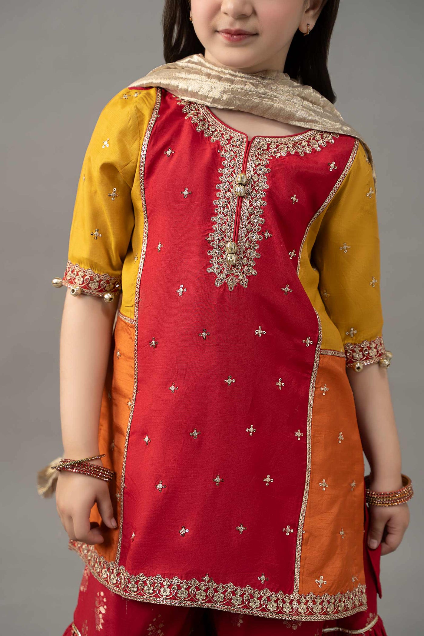 3 Piece Embroidered Raw Silk Suit | MKS-EF25-17