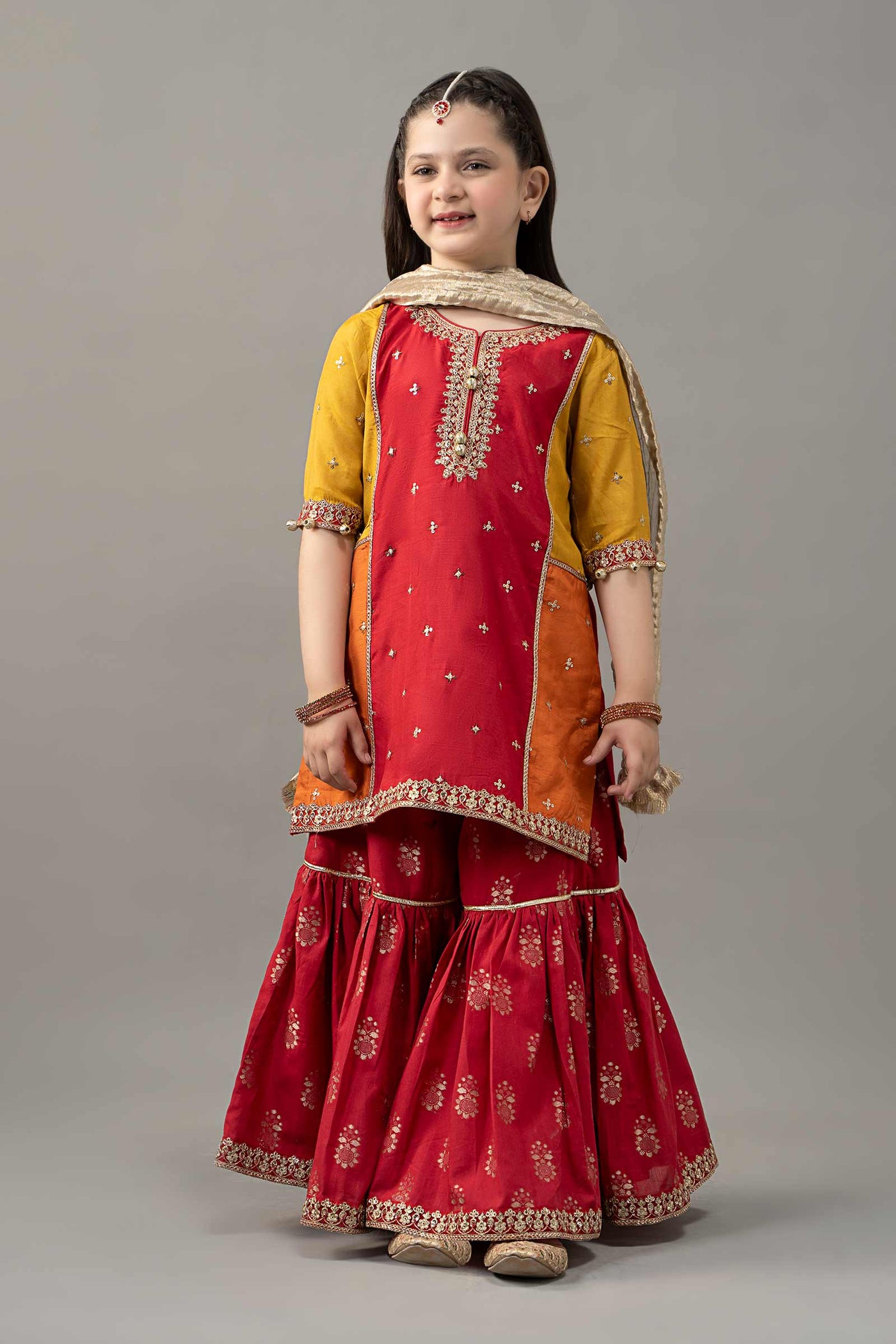 3 Piece Embroidered Raw Silk Suit | MKS-EF25-17