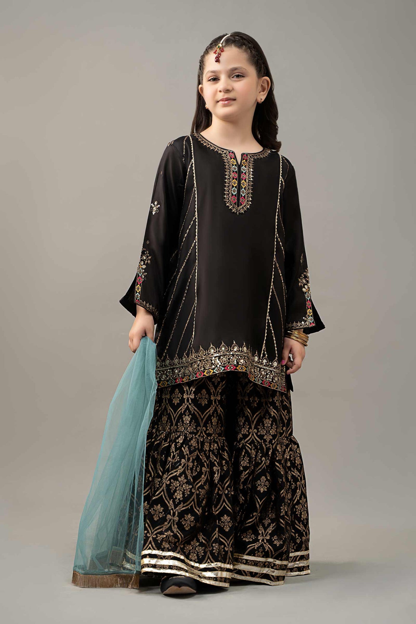 3 Piece Embroidered Raw Silk Suit | MKS-EF25-18