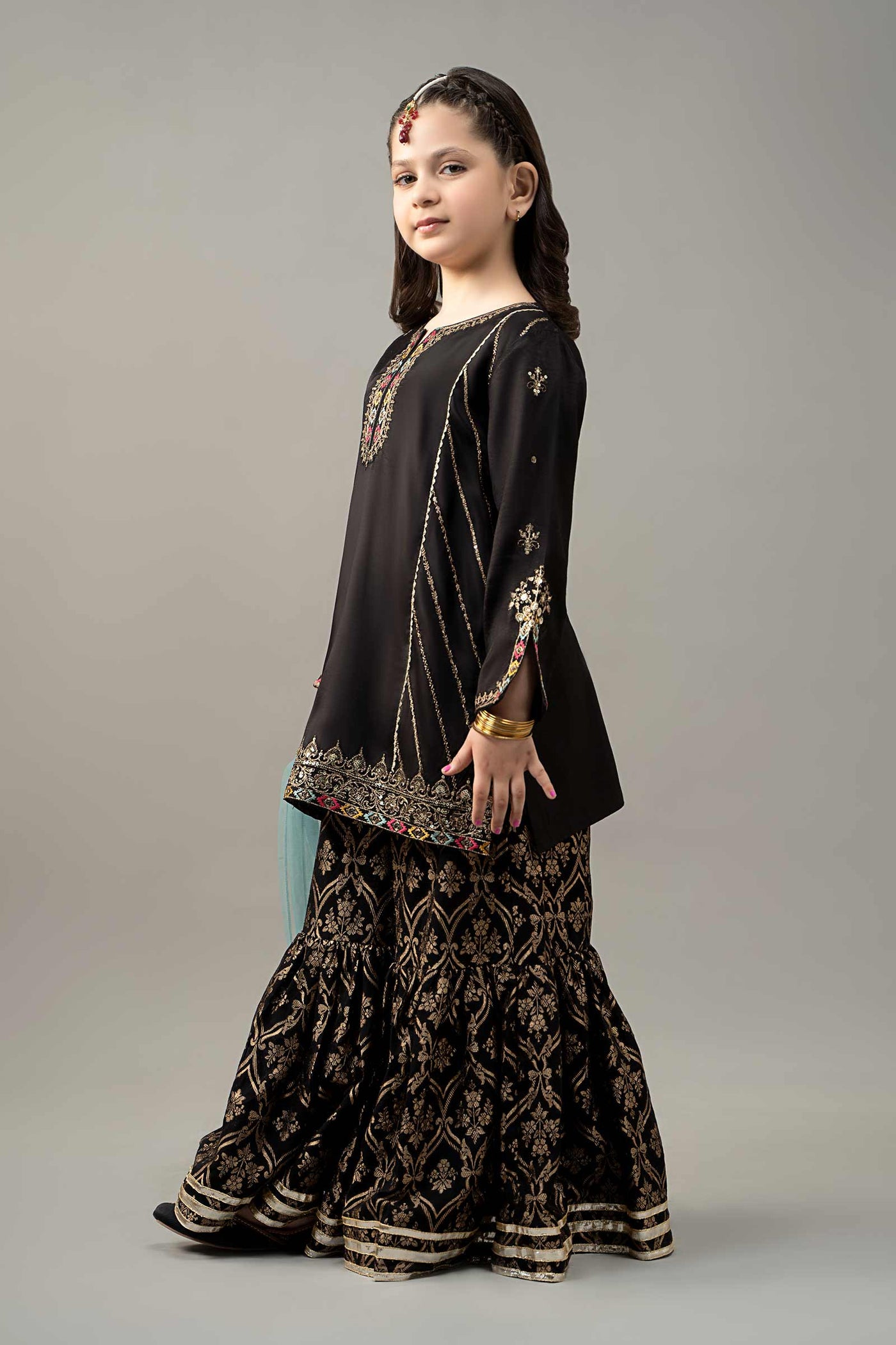 3 Piece Embroidered Raw Silk Suit | MKS-EF25-18