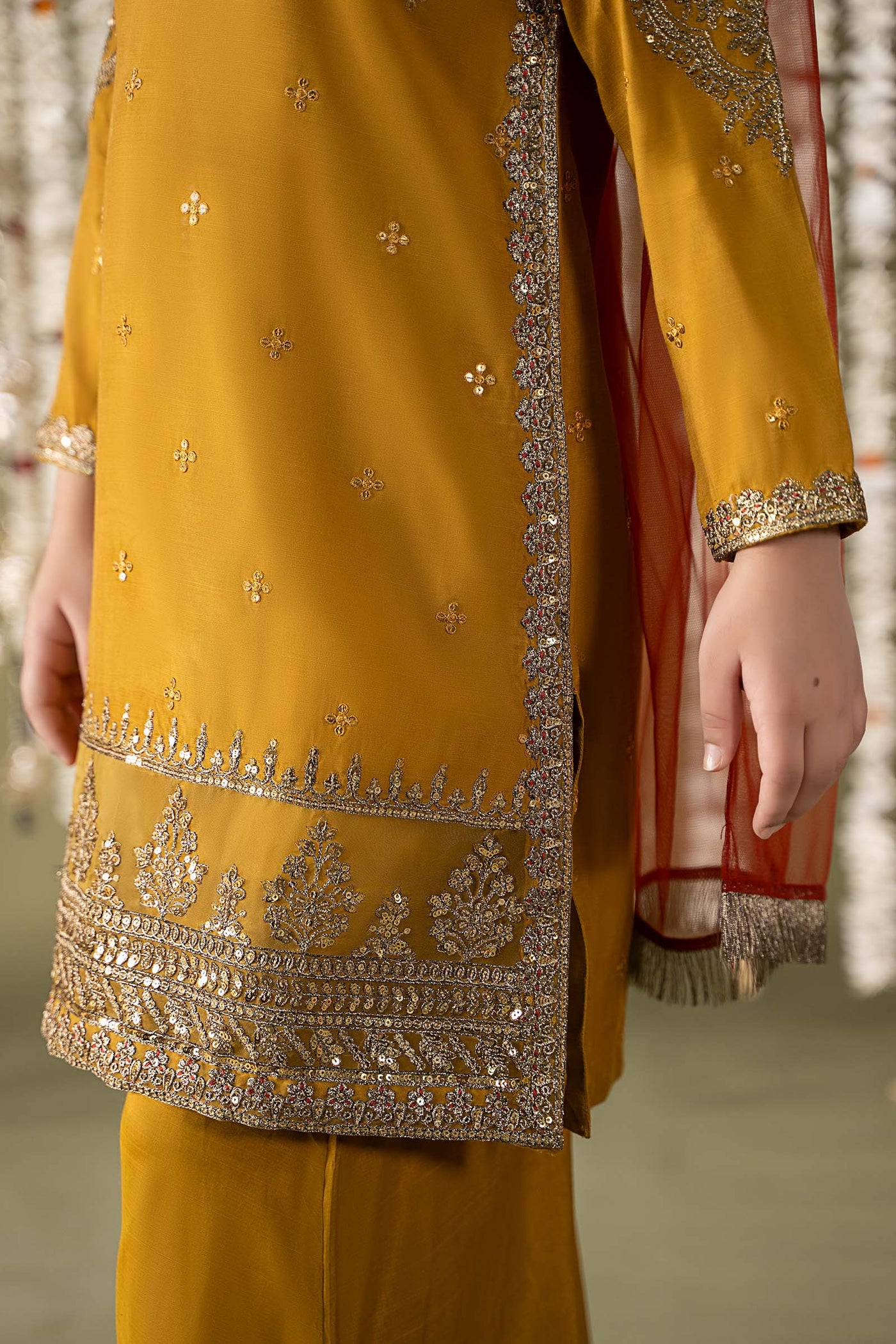 3 Piece Embroidered Raw Silk Suit | MKS-EF25-27