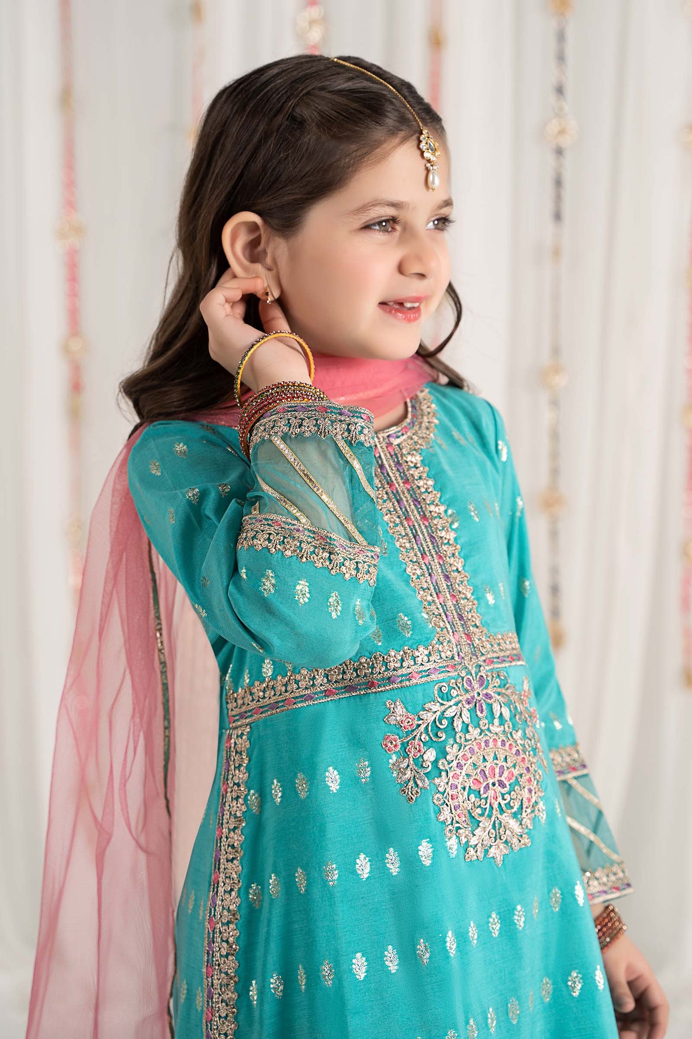 3 Piece Embroidered Raw Silk Suit | MKS-EF25-30