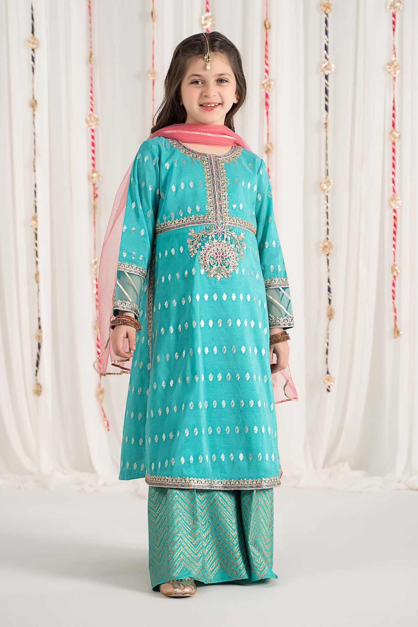 3 Piece Embroidered Raw Silk Suit | MKS-EF25-30