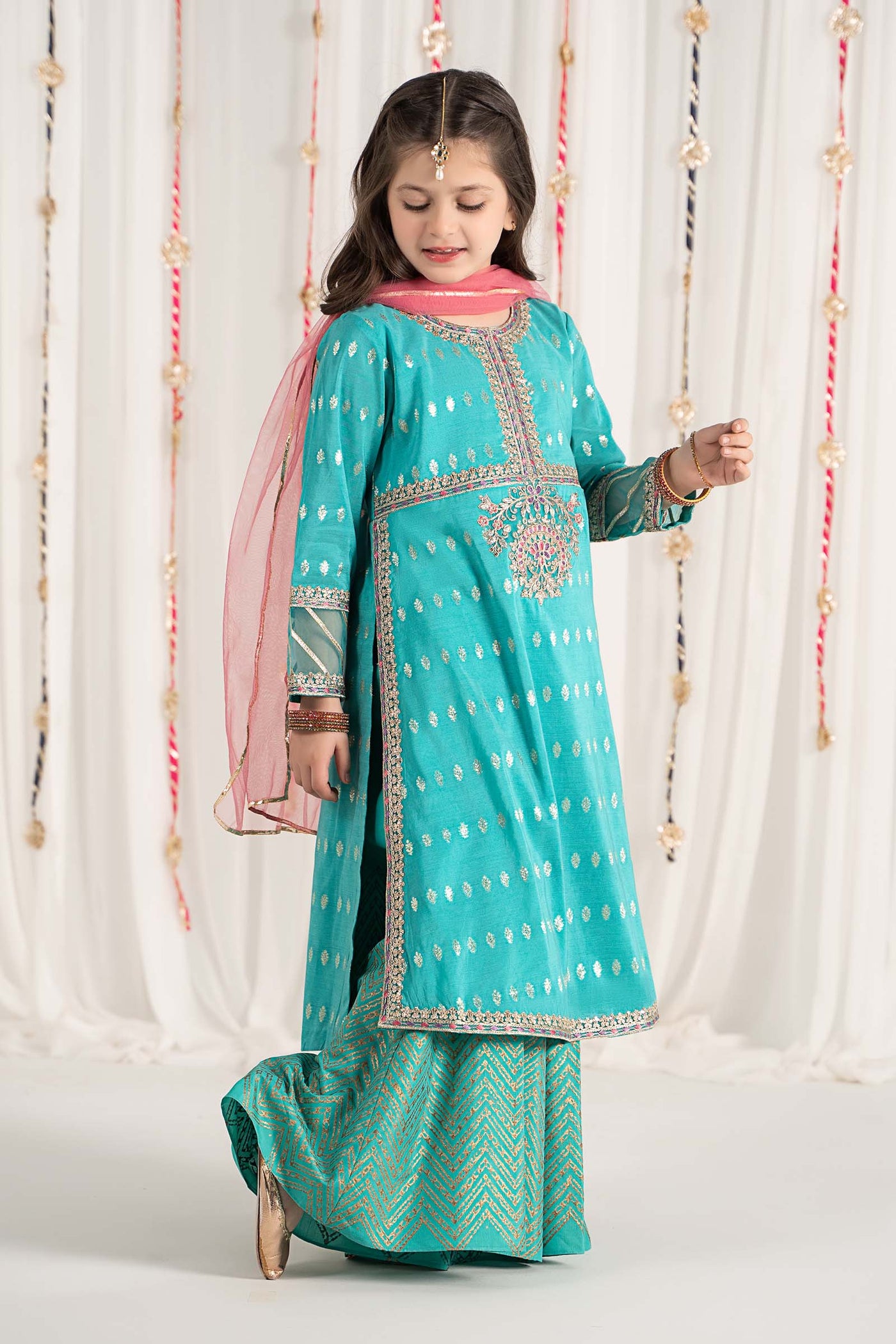 3 Piece Embroidered Raw Silk Suit | MKS-EF25-30