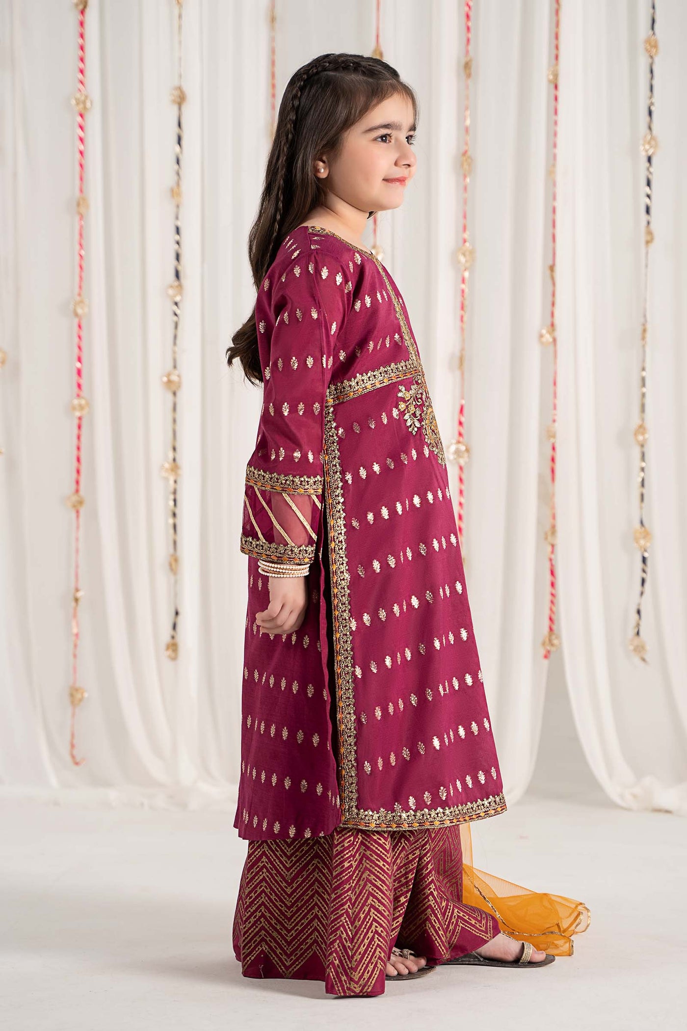 3 Piece Embroidered Raw Silk Suit | MKS-EF25-30