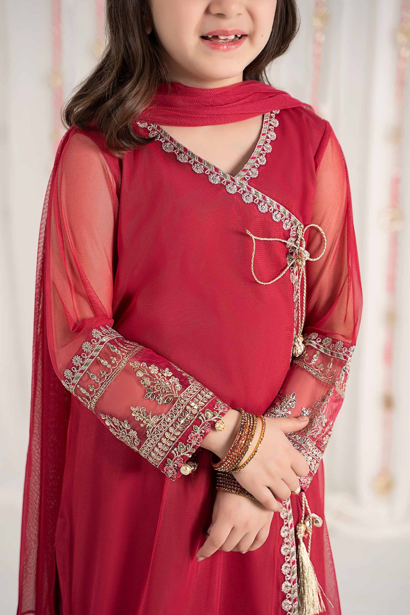 3 Piece Embroidered Polyester Net Suit | MKS-EF25-43