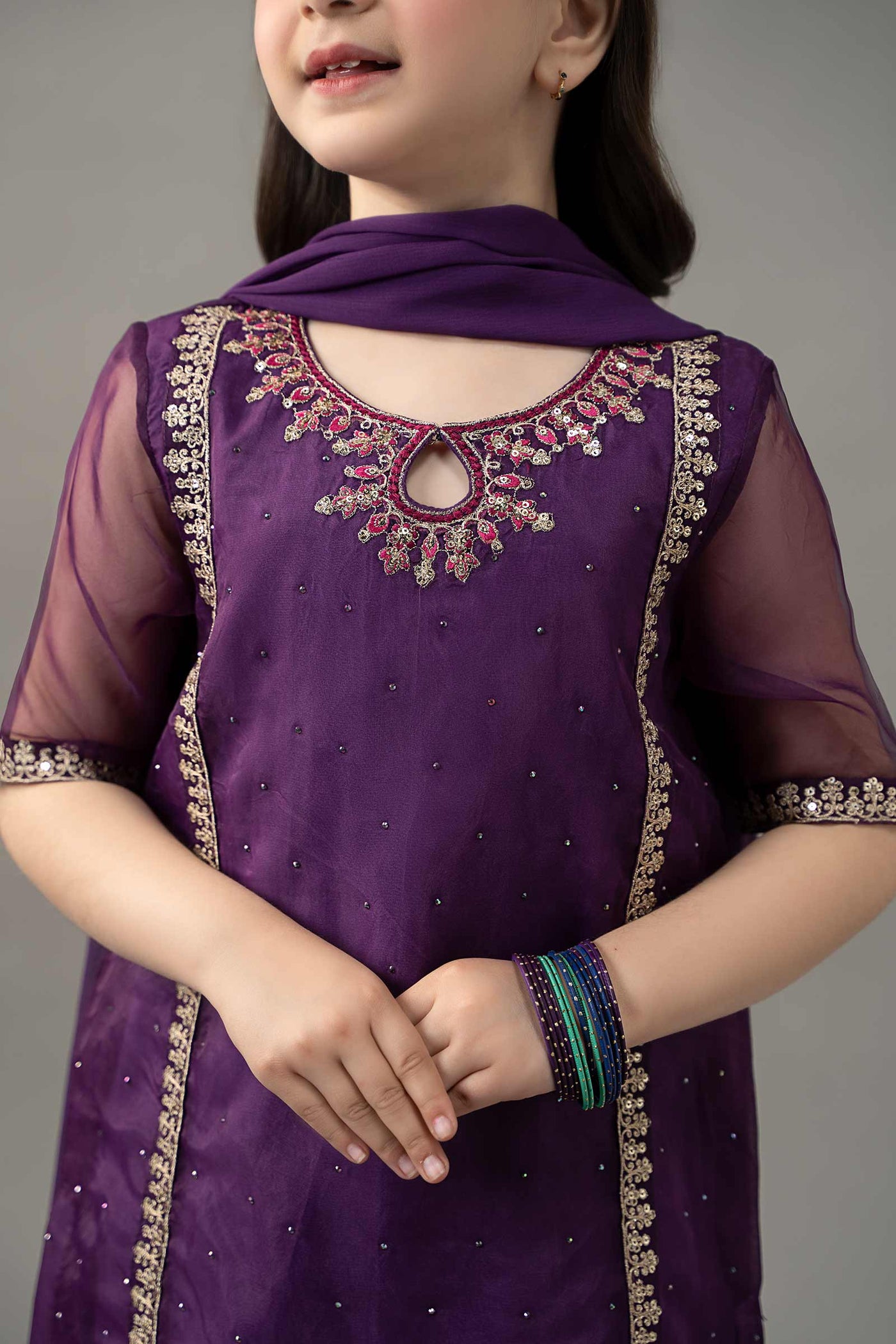 3 Piece Embroidered Raw Silk Suit | MKS-EF25-45