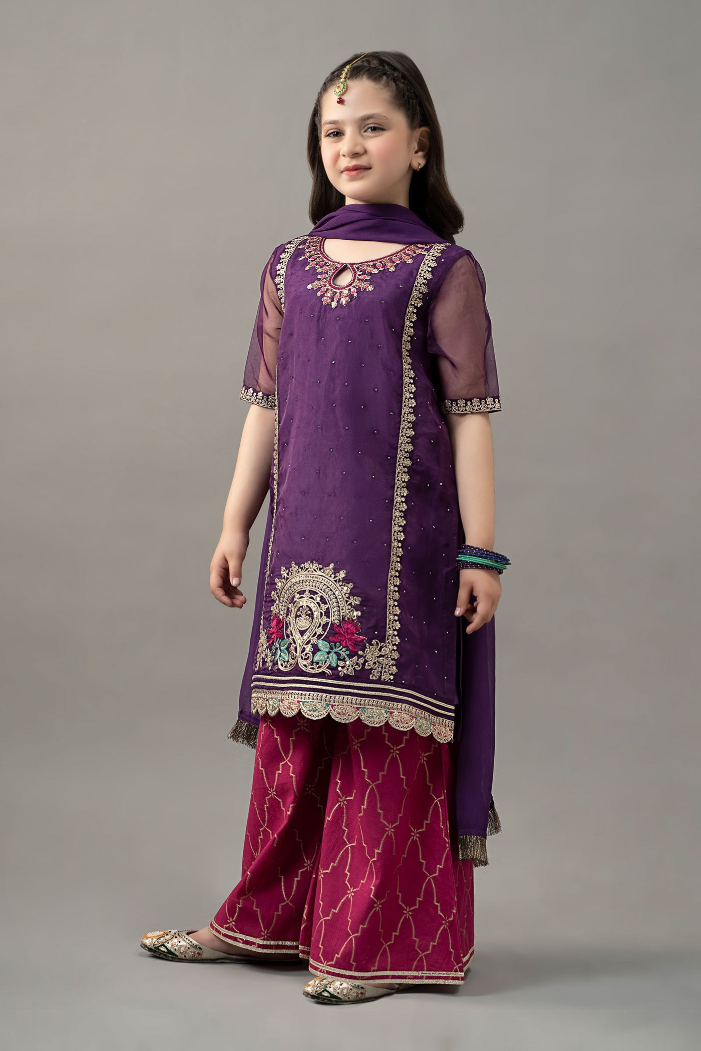 3 Piece Embroidered Raw Silk Suit | MKS-EF25-45