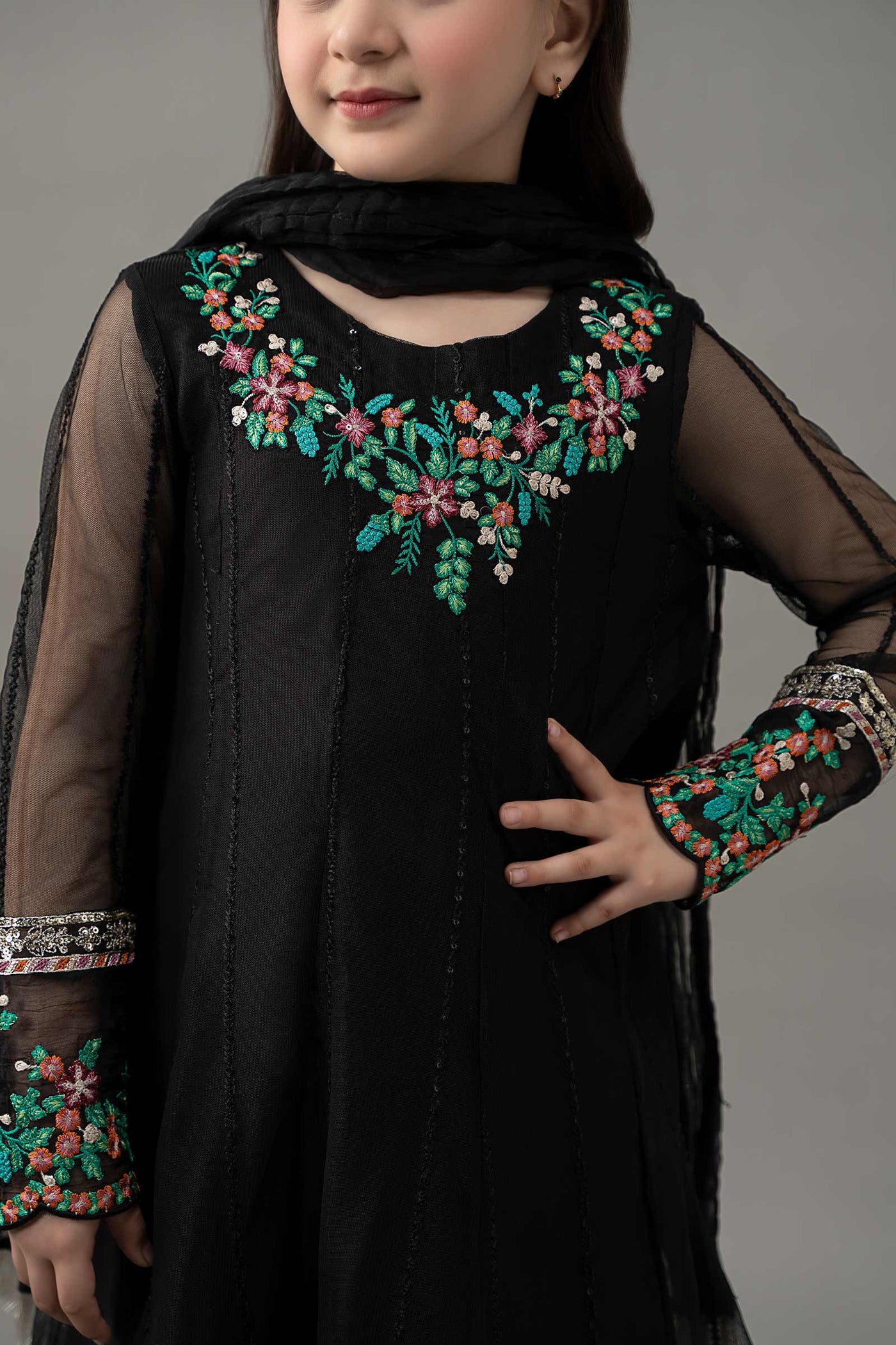 3 Piece Embroidered Polyester Net Suit | MKS-EF25-47