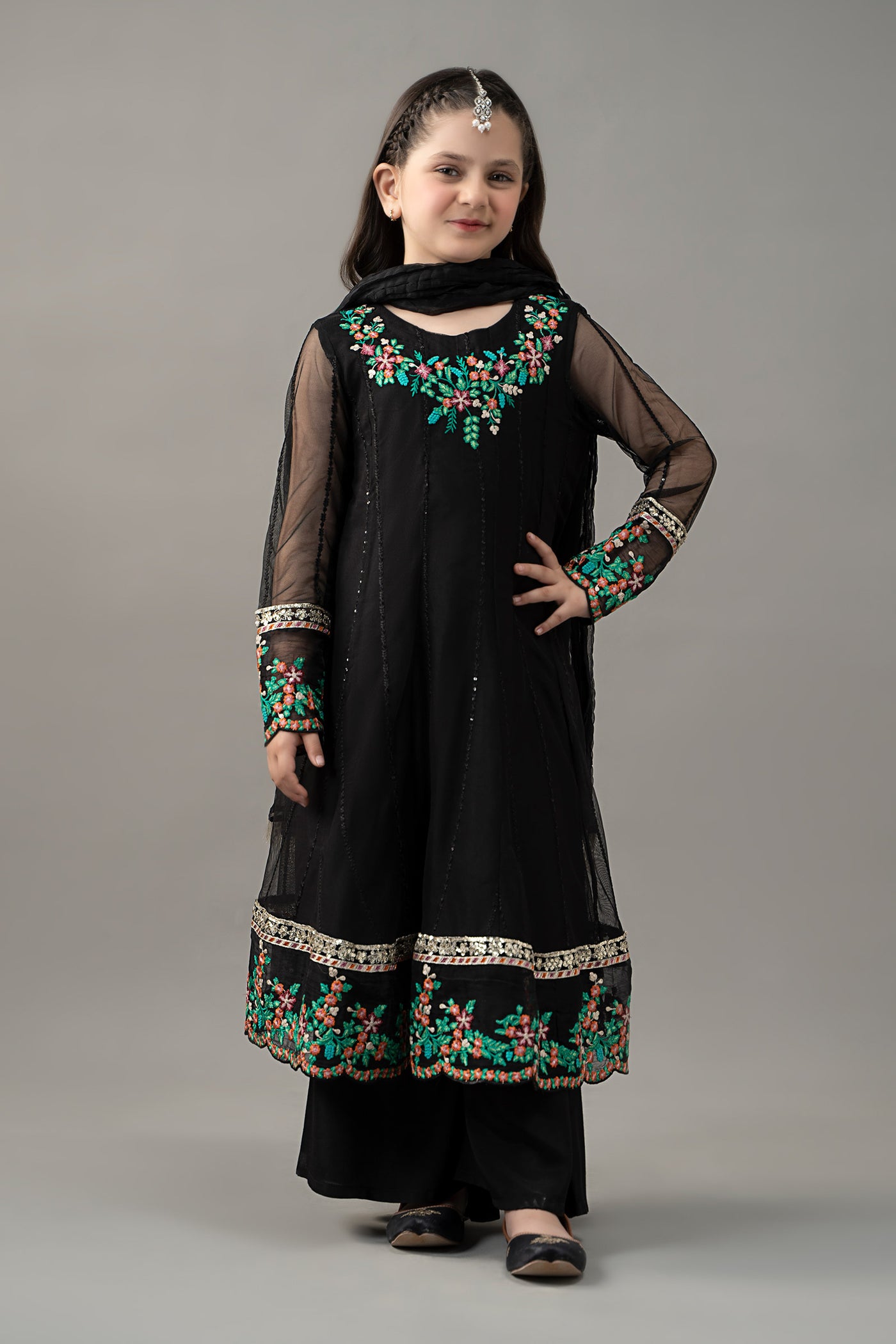 3 Piece Embroidered Polyester Net Suit | MKS-EF25-47