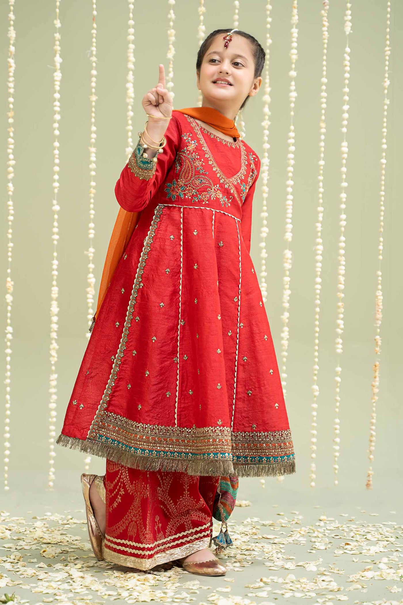 3 Piece Embroidered Raw Silk Suit | MKS-W24-02