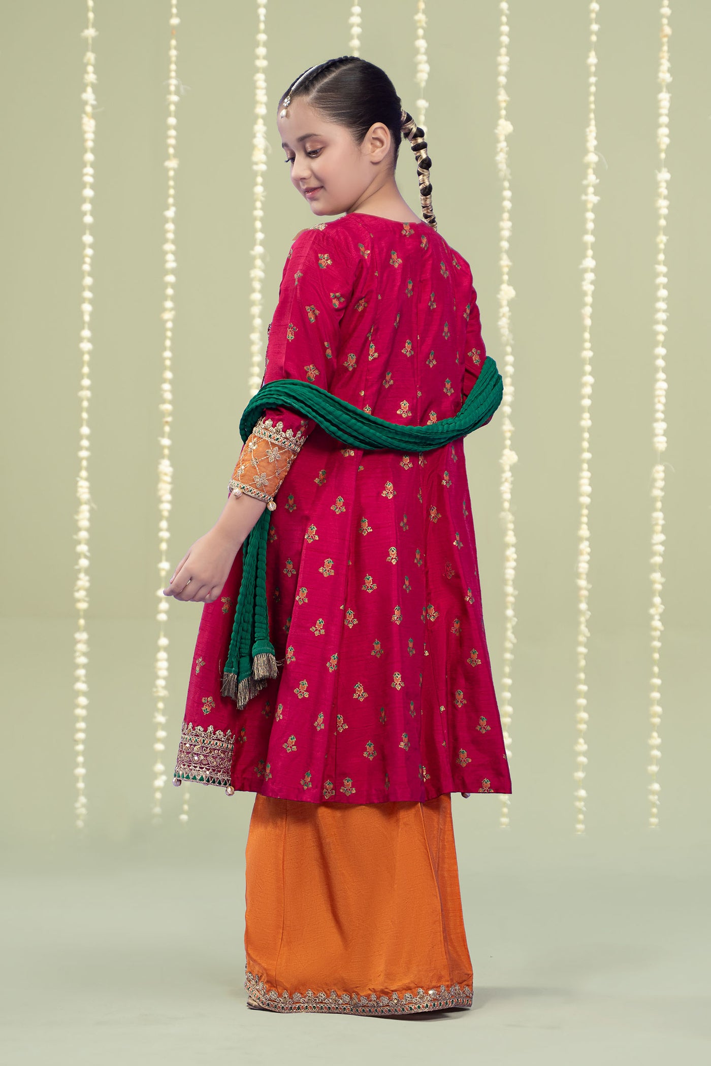 3 Piece Embroidered Raw Silk Suit | MKS-W24-10