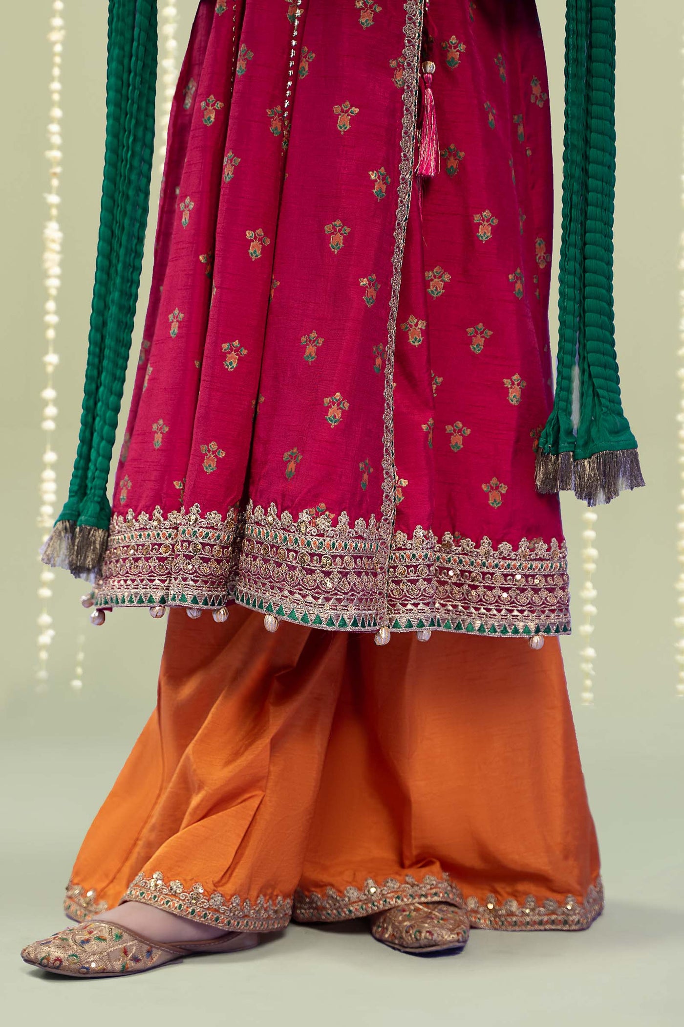 3 Piece Embroidered Raw Silk Suit | MKS-W24-10