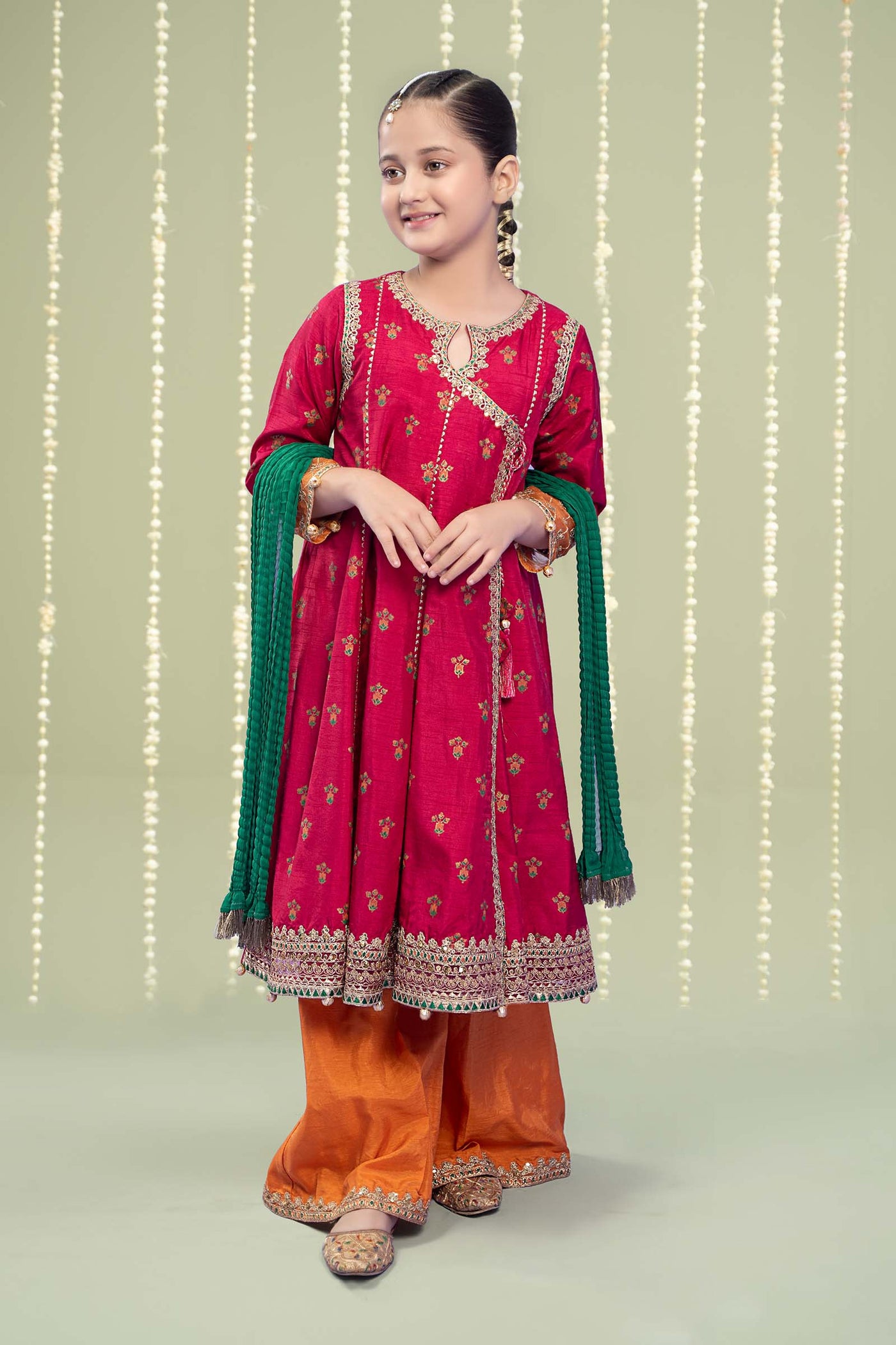 3 Piece Embroidered Raw Silk Suit | MKS-W24-10