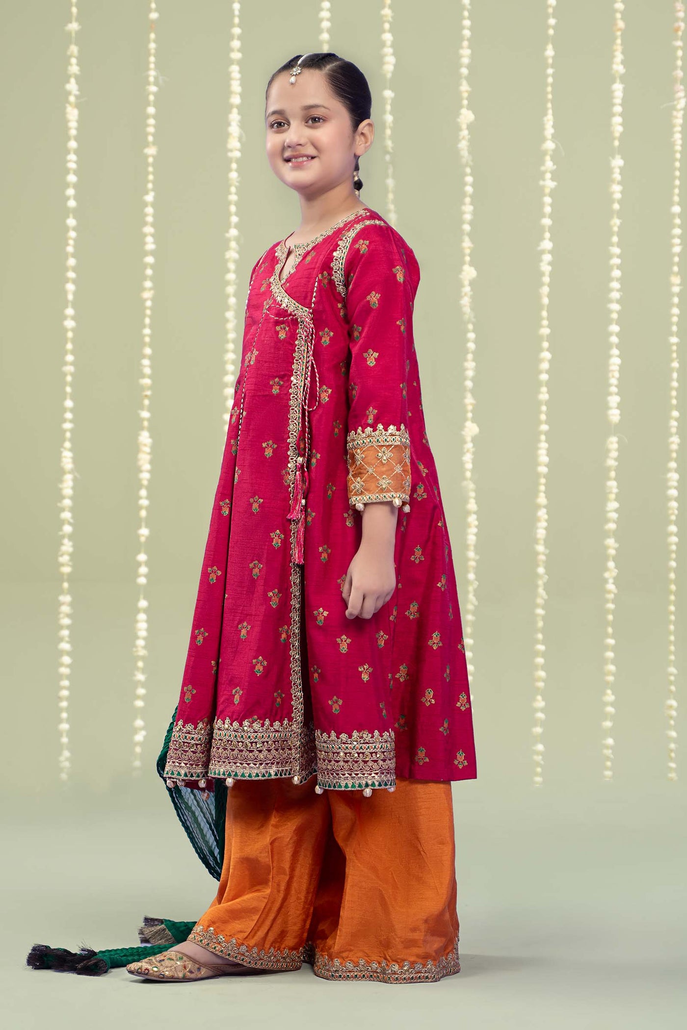 3 Piece Embroidered Raw Silk Suit | MKS-W24-10