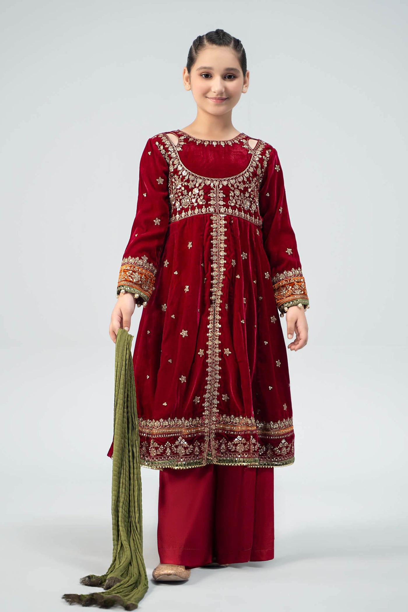 3 Piece Embroidered Velvet Suit | MKS-W24-17