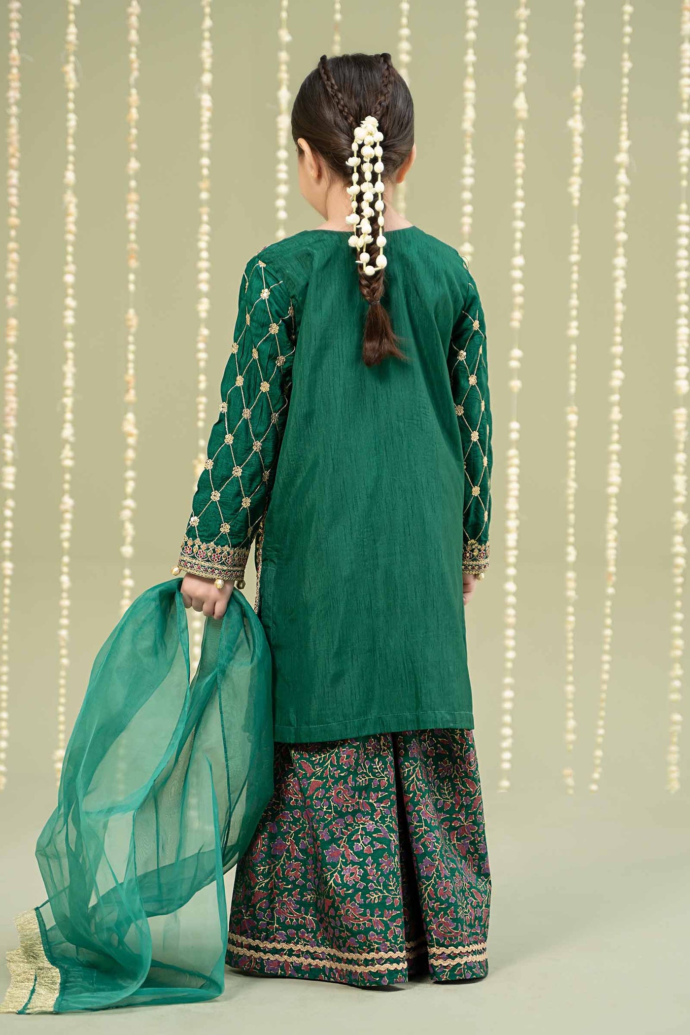 3 Piece Embroidered Raw Silk Suit | MKS-W24-28