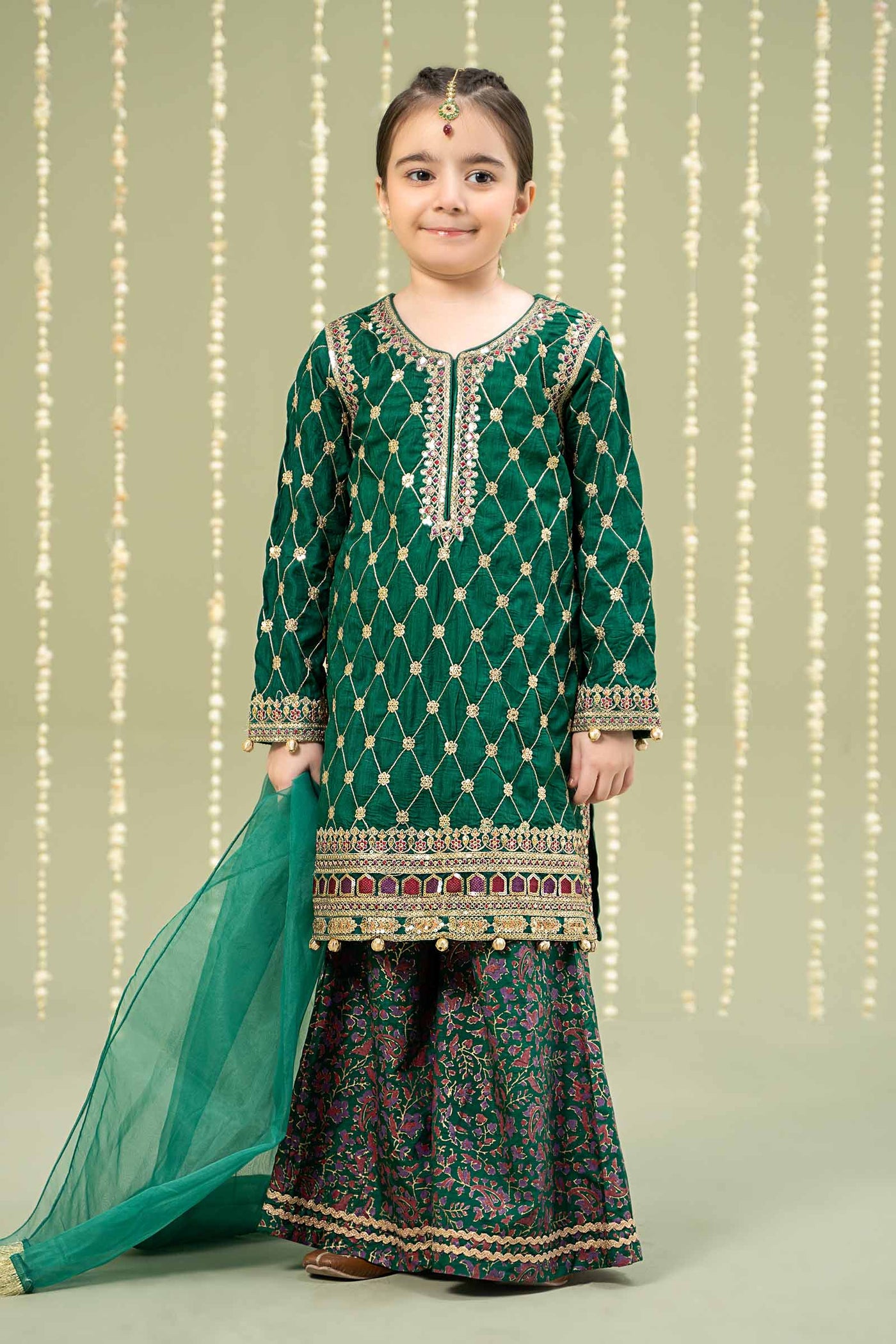 3 Piece Embroidered Raw Silk Suit | MKS-W24-28