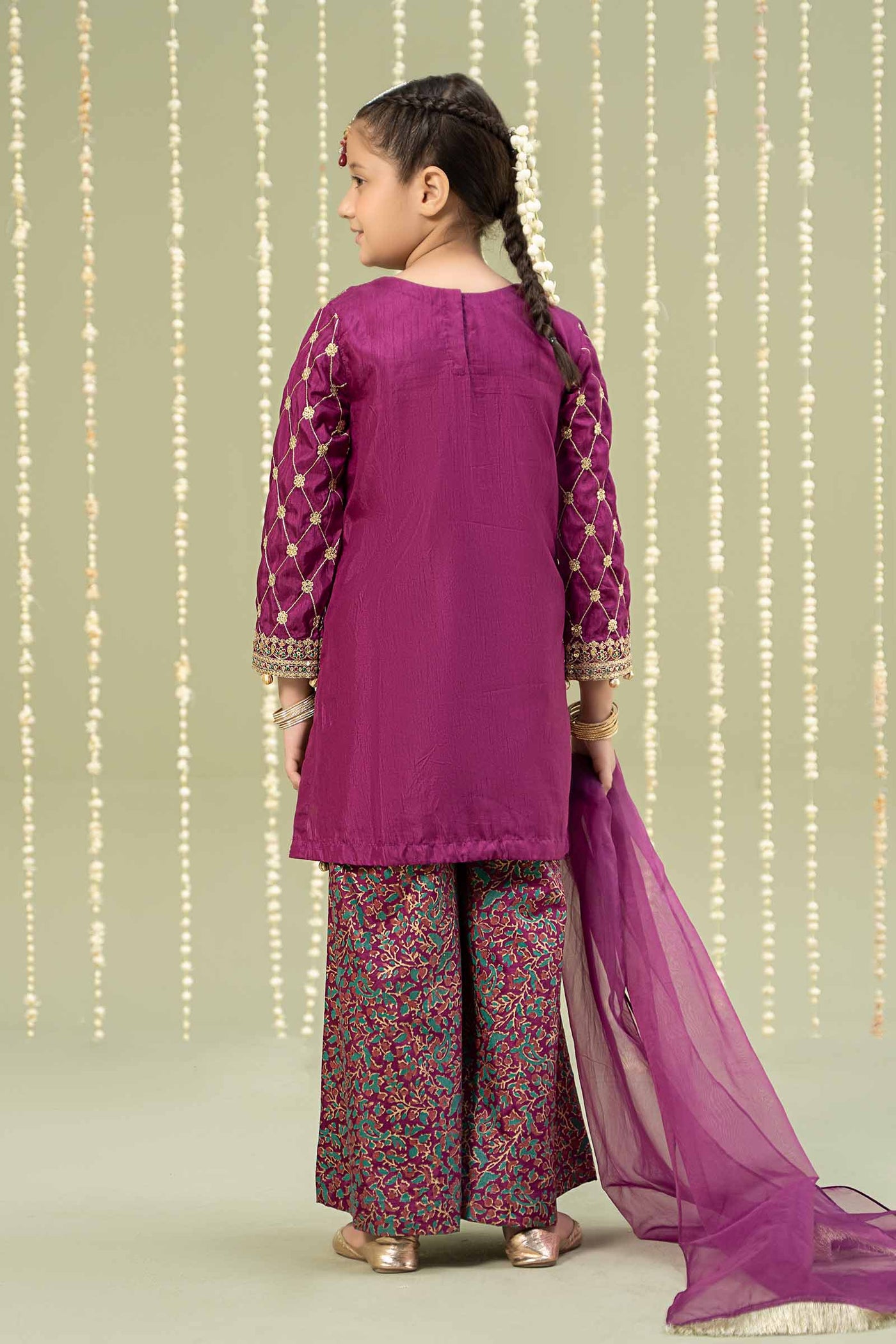 3 Piece Embroidered Raw Silk Suit | MKS-W24-28