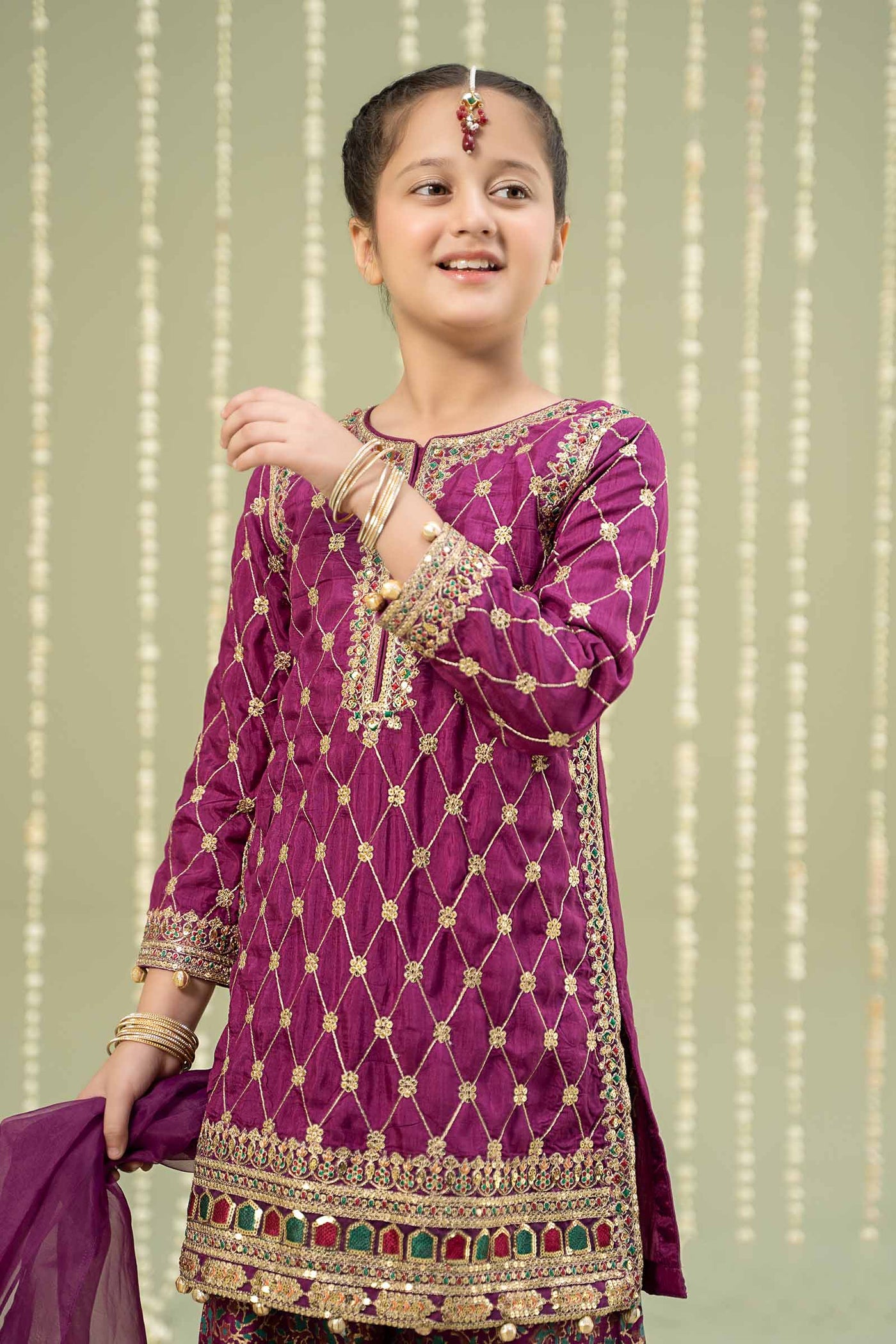 3 Piece Embroidered Raw Silk Suit | MKS-W24-28