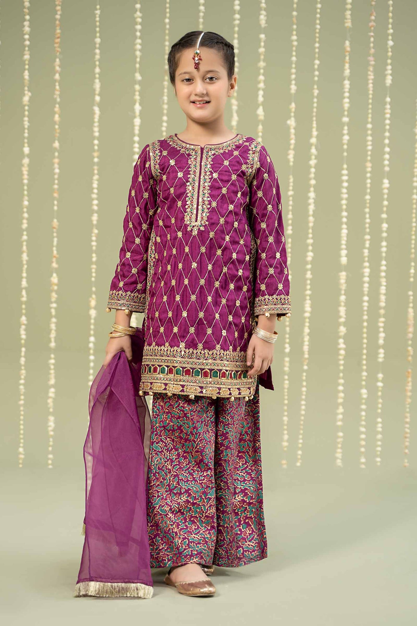 3 Piece Embroidered Raw Silk Suit | MKS-W24-28