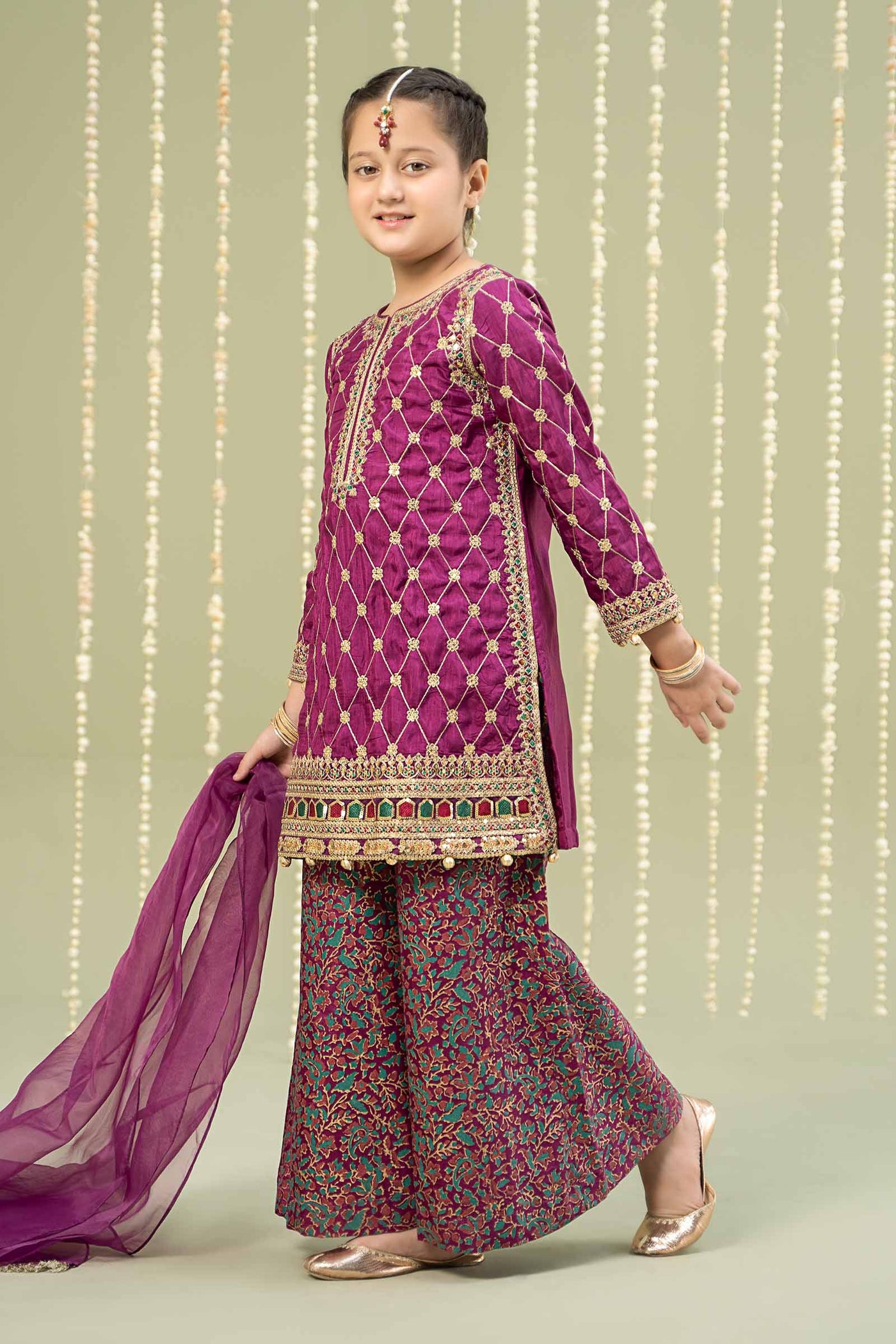 3 Piece Embroidered Raw Silk Suit | MKS-W24-28