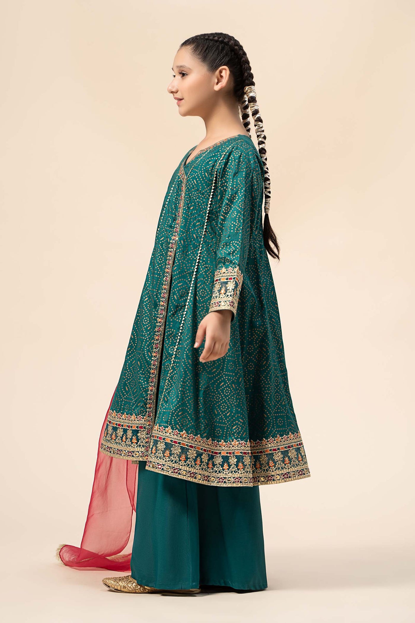 3 Piece Embroidered Raw Silk Suit | MKS-W24-29