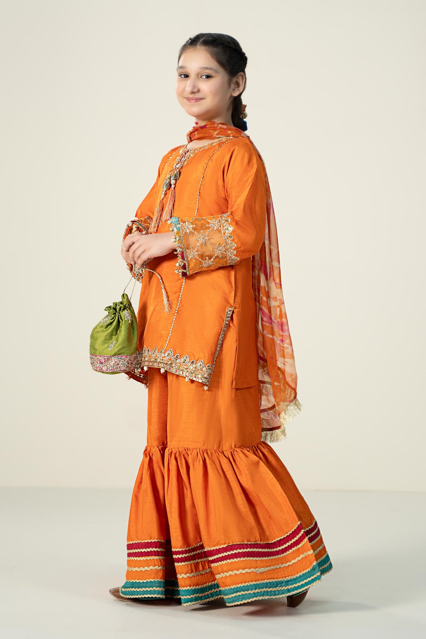 3 Piece Embroidered Raw Silk Suit | MKS-W24-31